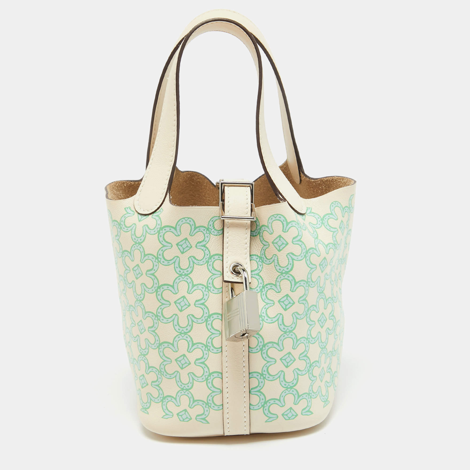 Hermès Nata/Vert/Blanc Swift Leather Lucky Daisy Picotin Lock Micro Bag