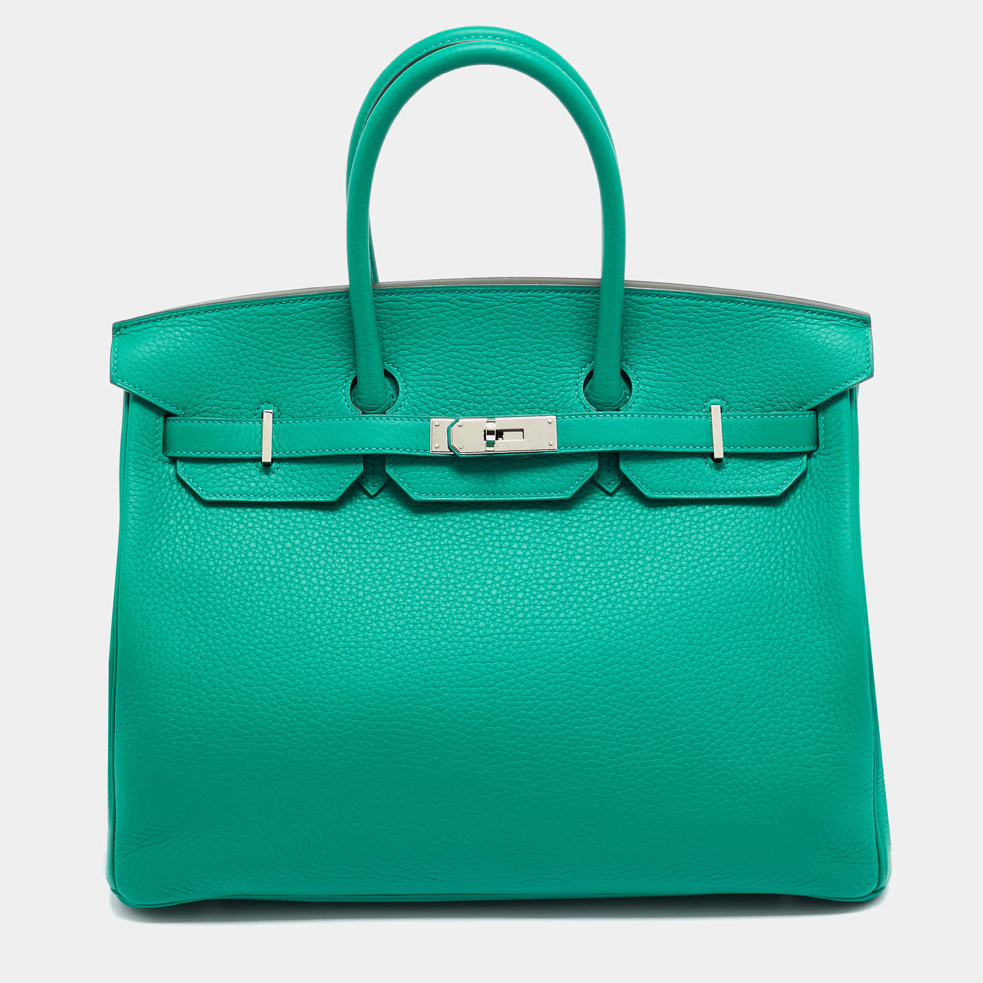 Hermes Vert Vertigo/Vert Fonce Taurillon Clemence Palladium Finish Birkin 35 Bag