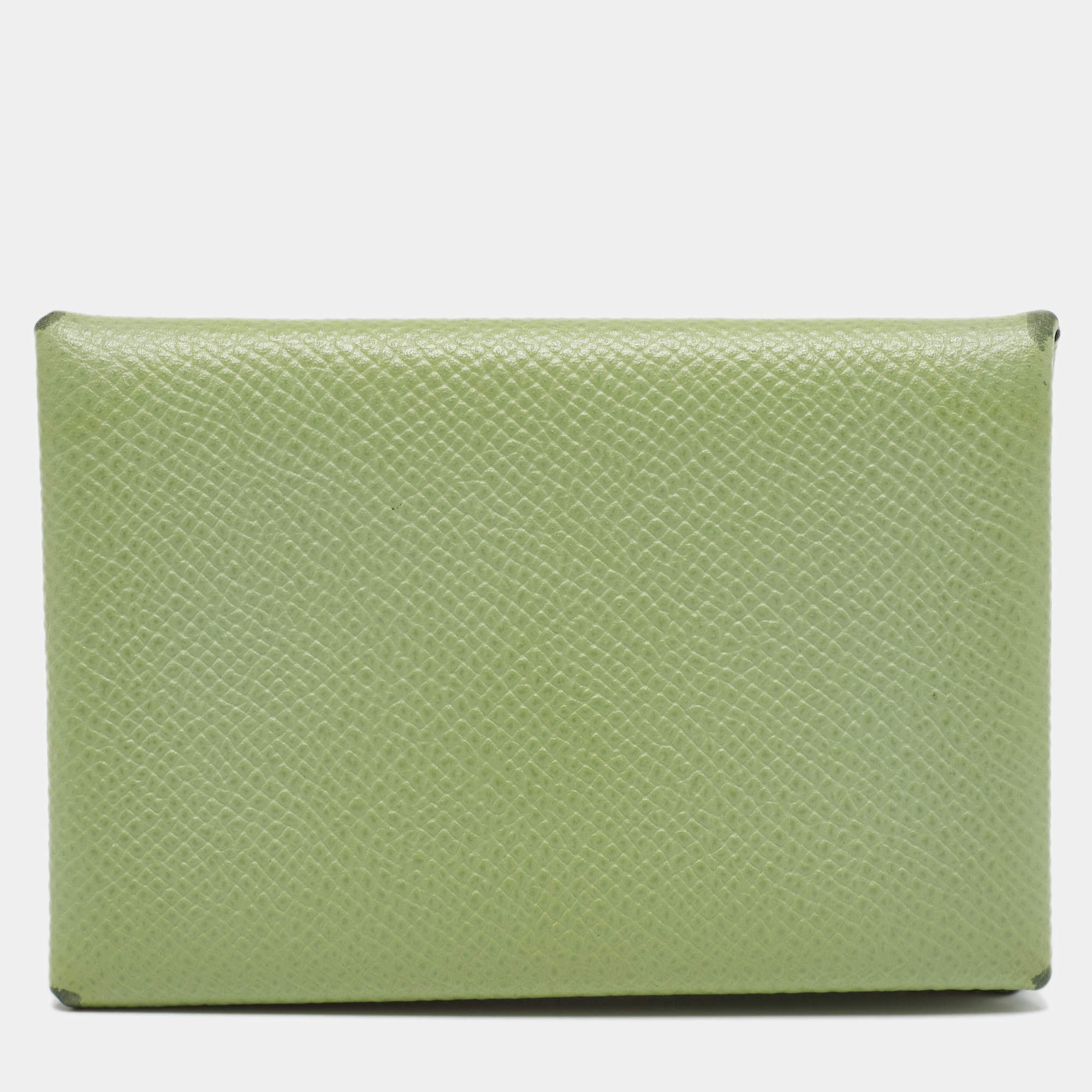 Hermes Vert Criquet Epsom Leather Calvi Card Holder