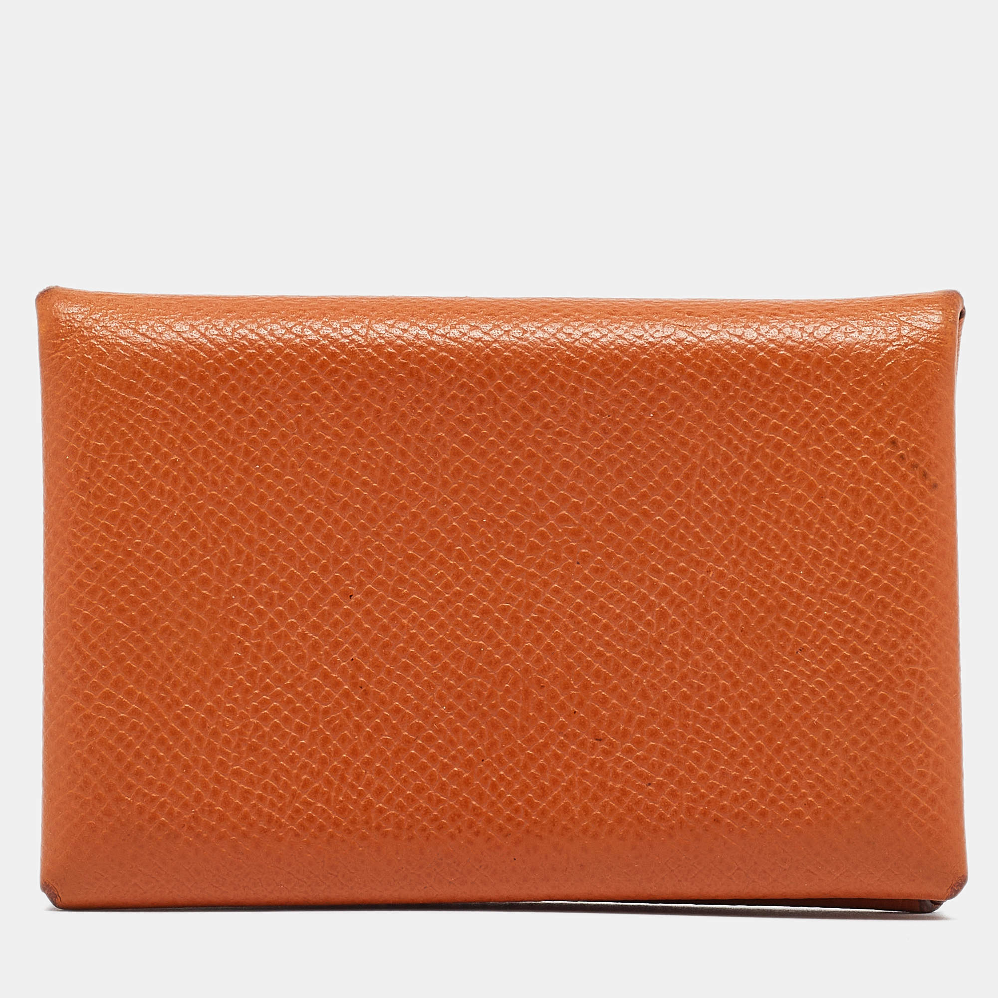 Pre Owned Hermes Orange Epsom Leather Calvi Card Holder