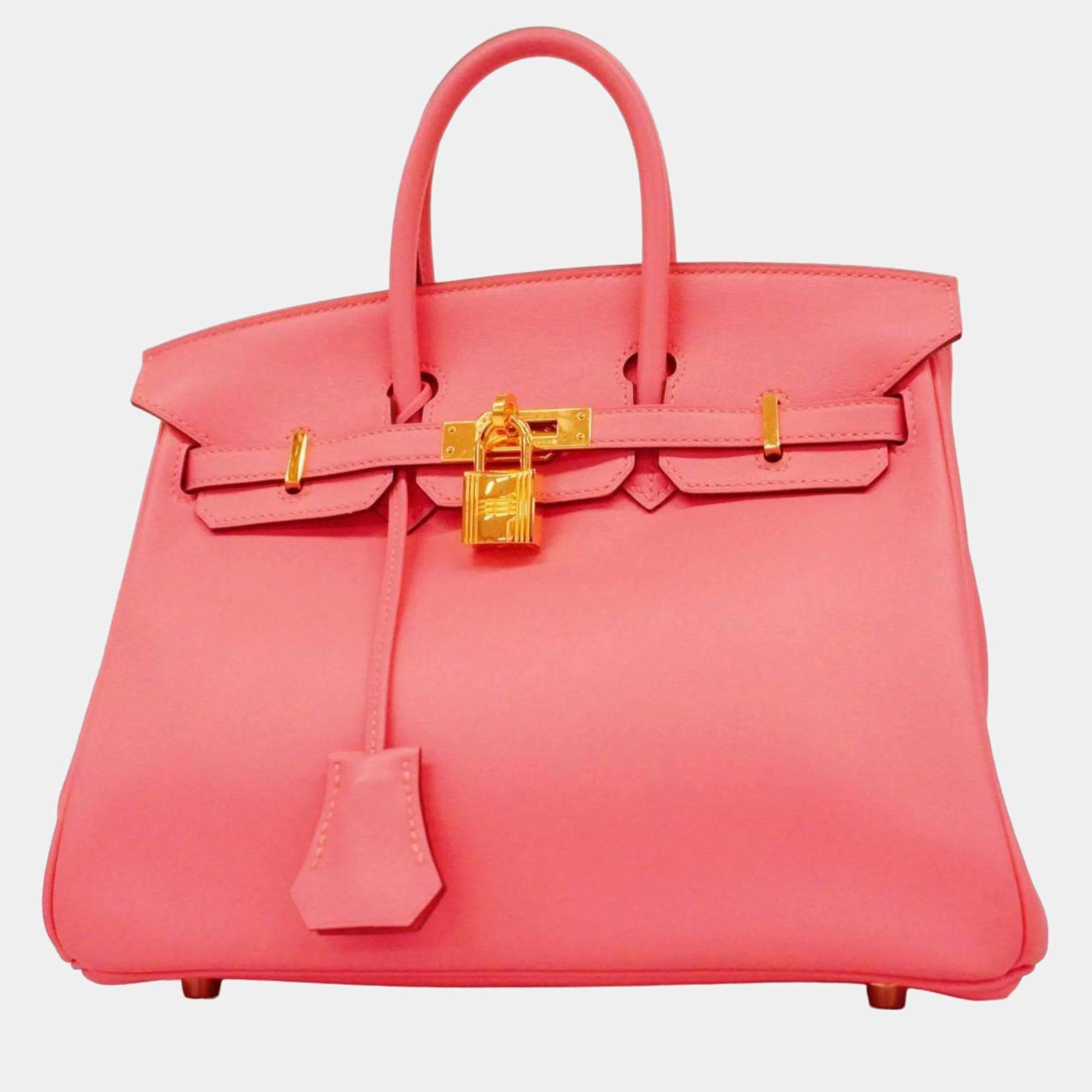 Hermes Rose Azalee Swift Leather Birkin 25 Tote Bag