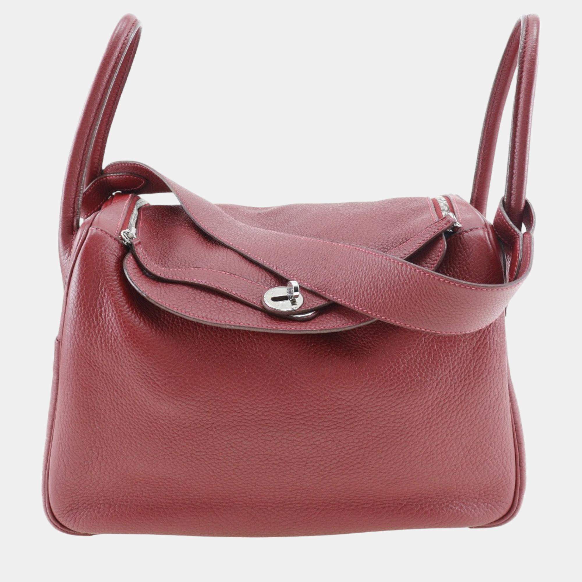 Hermes Burgundy Leather Lindy shoulder bag