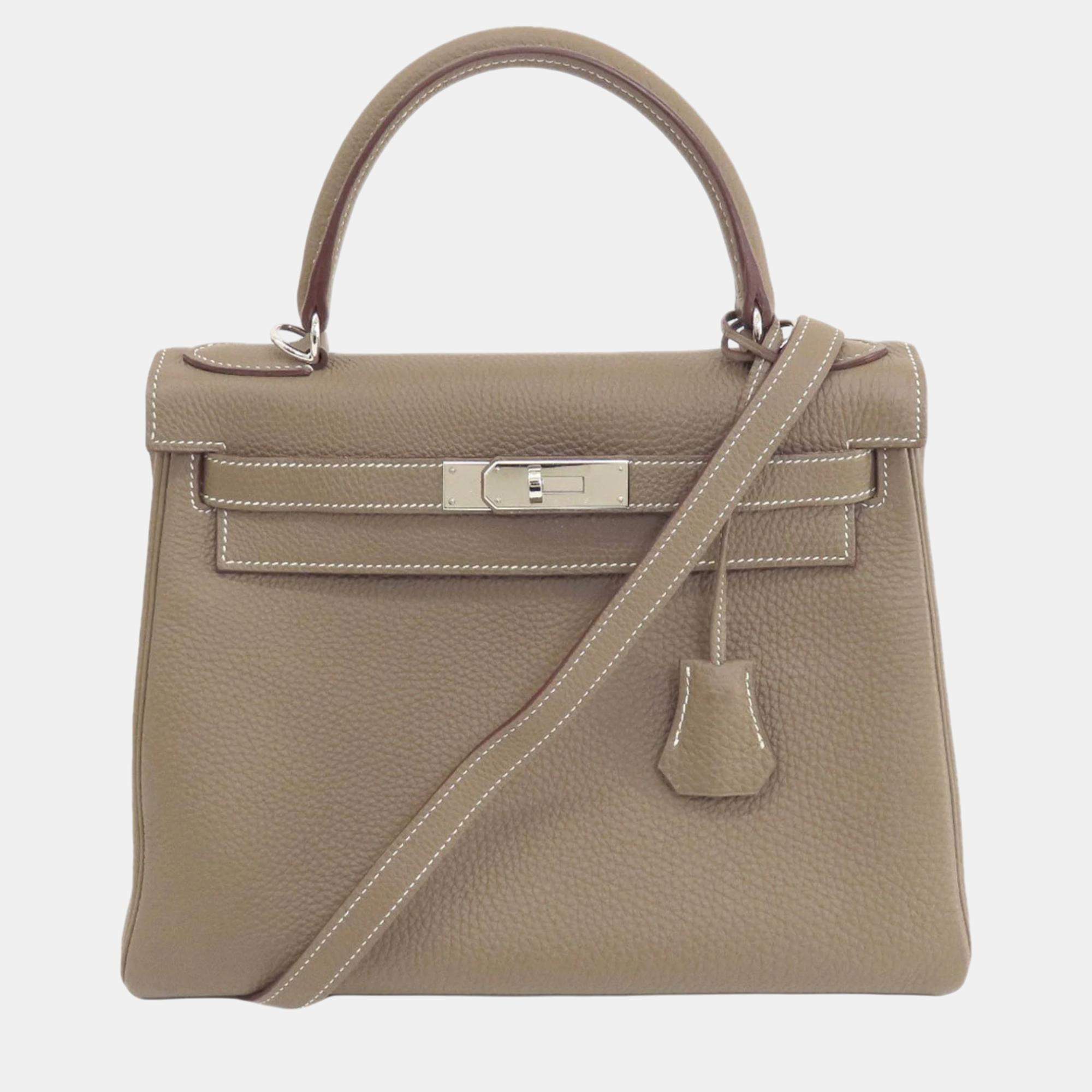 Hermes Etoupe Togo Kelly 28 Handbag