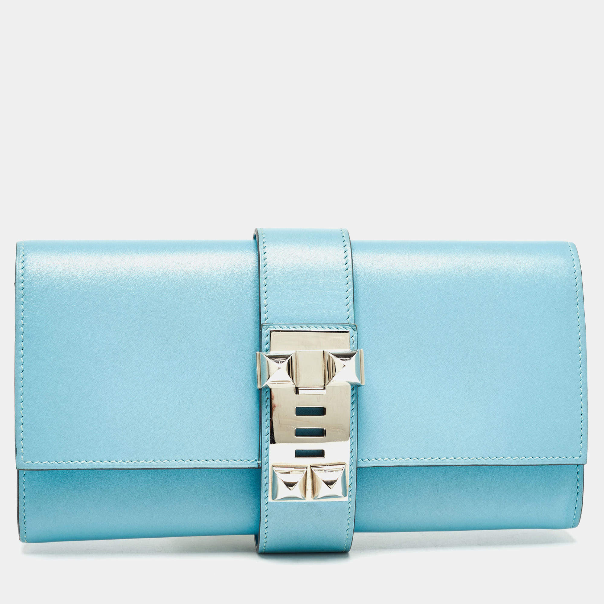 Hermes Celeste Tadelakt Leather Medor Clutch