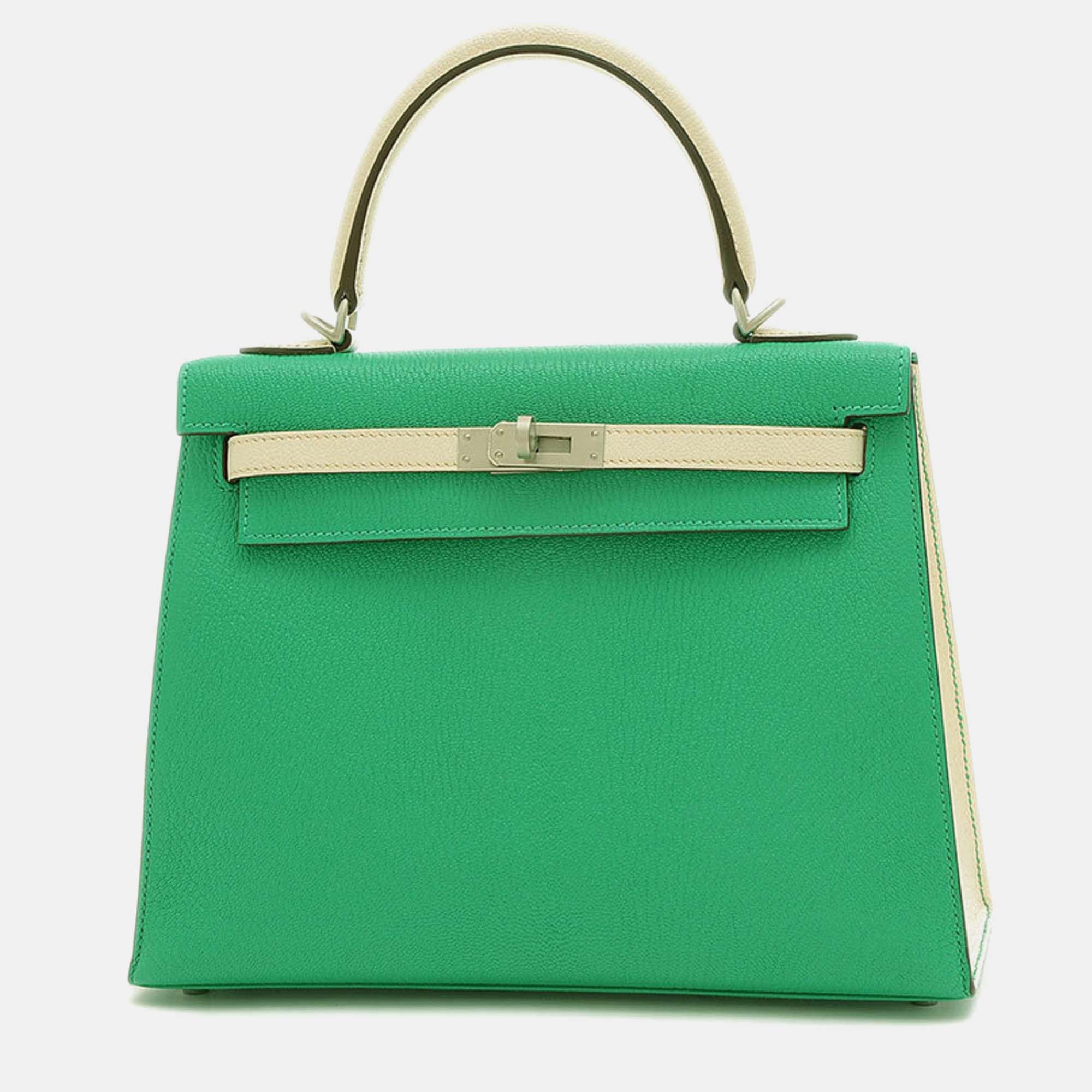 Hermes Mint Mushroom Matte Chevre Kelly Handbag