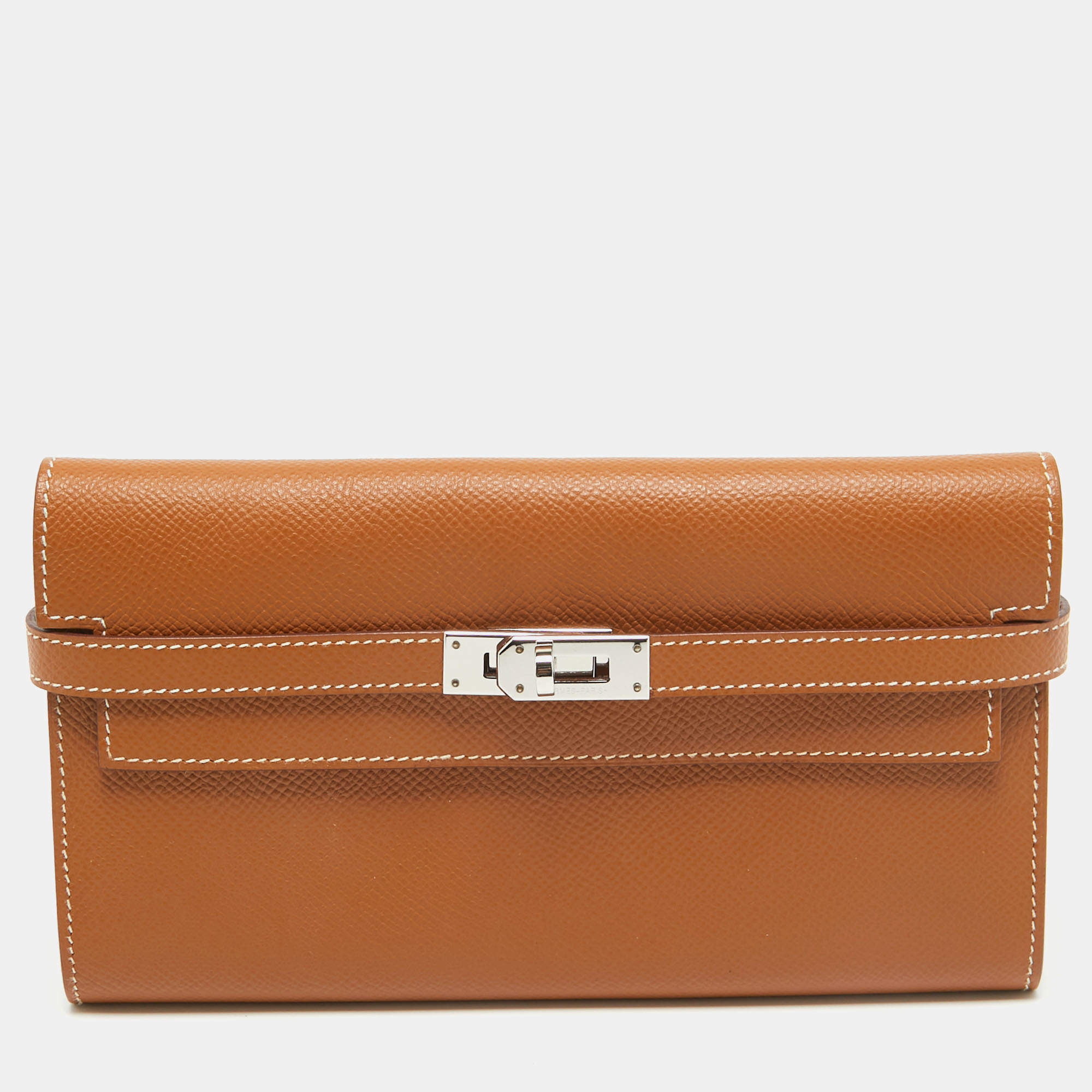 Hermes Gold Epsom Leather Kelly Longue Wallet