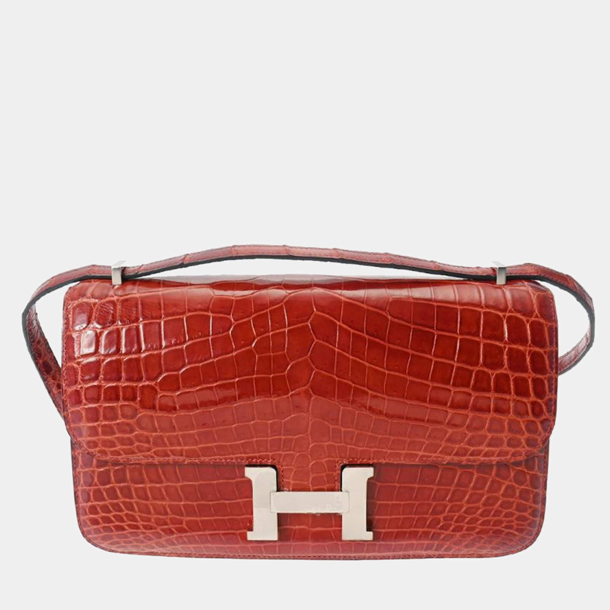 Pre Owned Hermes Brown Matte Niloticus Crocodile Constance Elan Bag