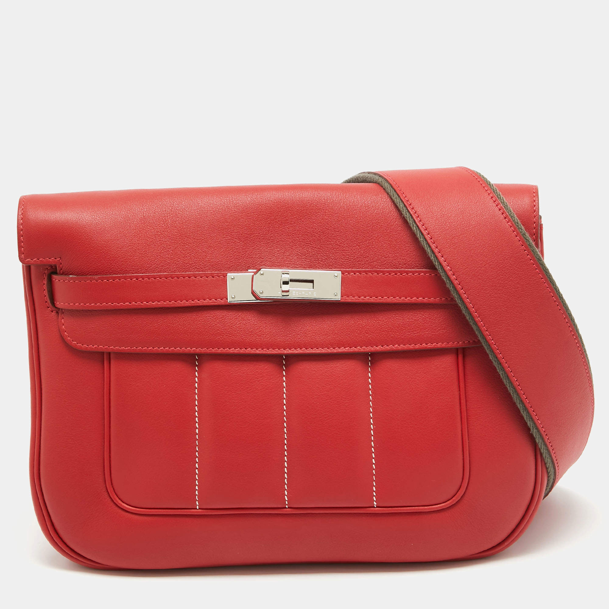 Hermes Rouge Tomate Swift Leather Palladium Finish Berline 28 Bag