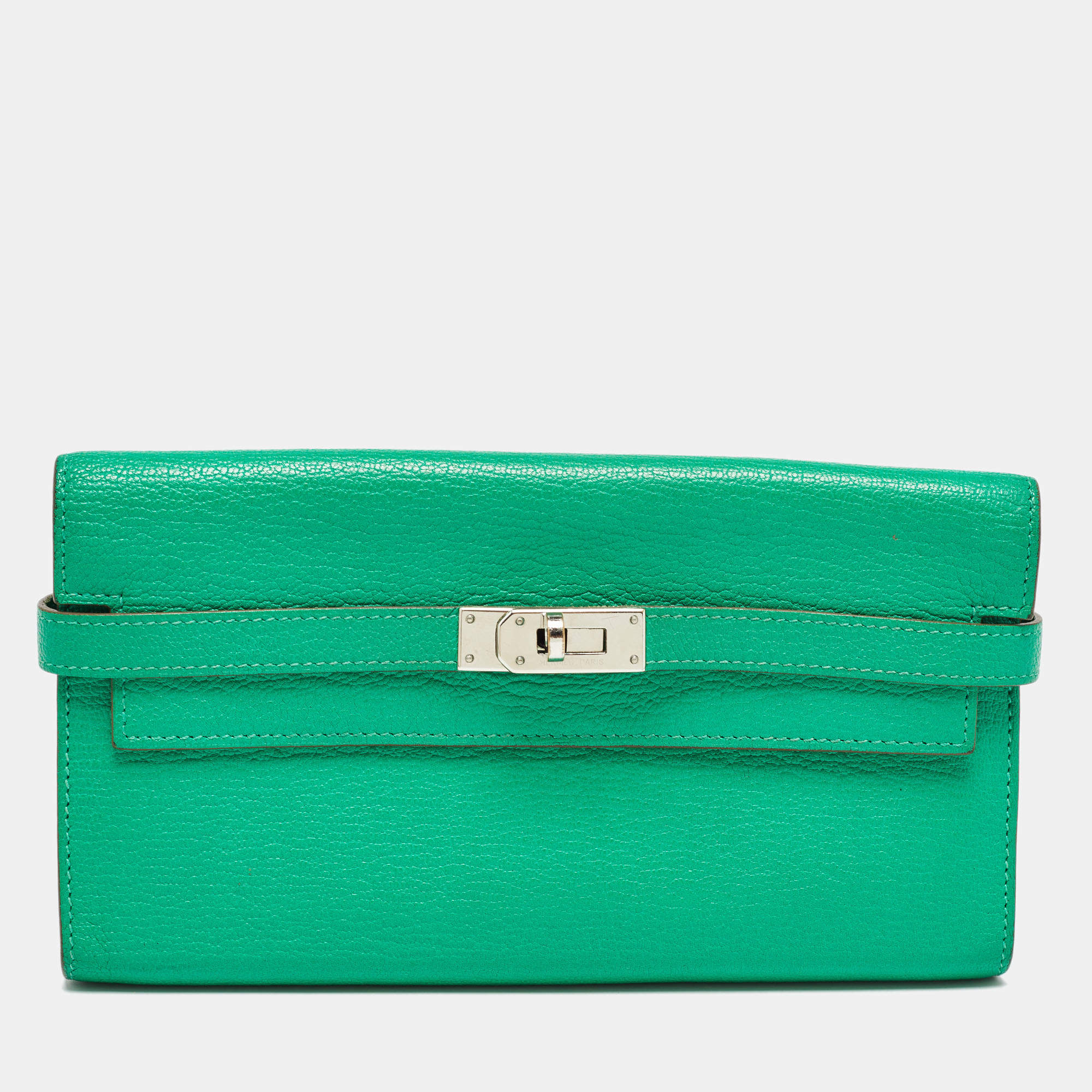 Hermes Menthe Chevre Mysore Leather Kelly Longue Wallet