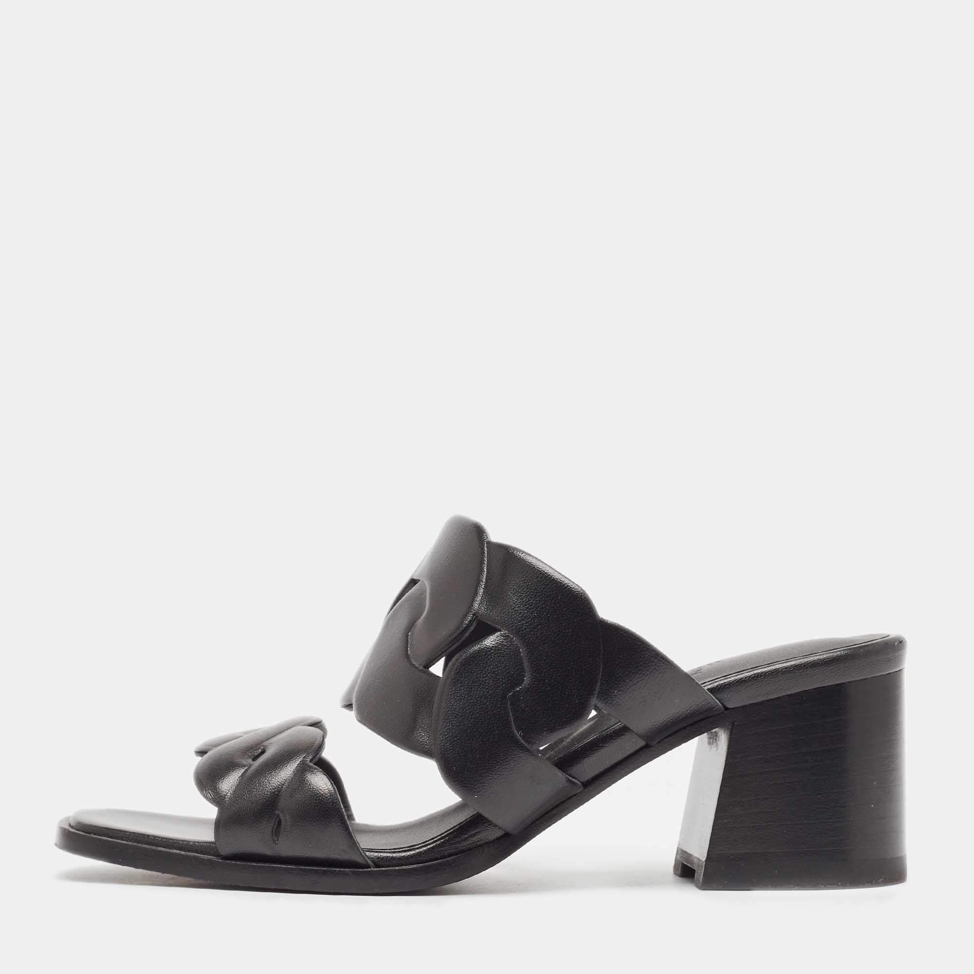 Pre Owned Hermes Black Leather Gaby Sandals Size 36
