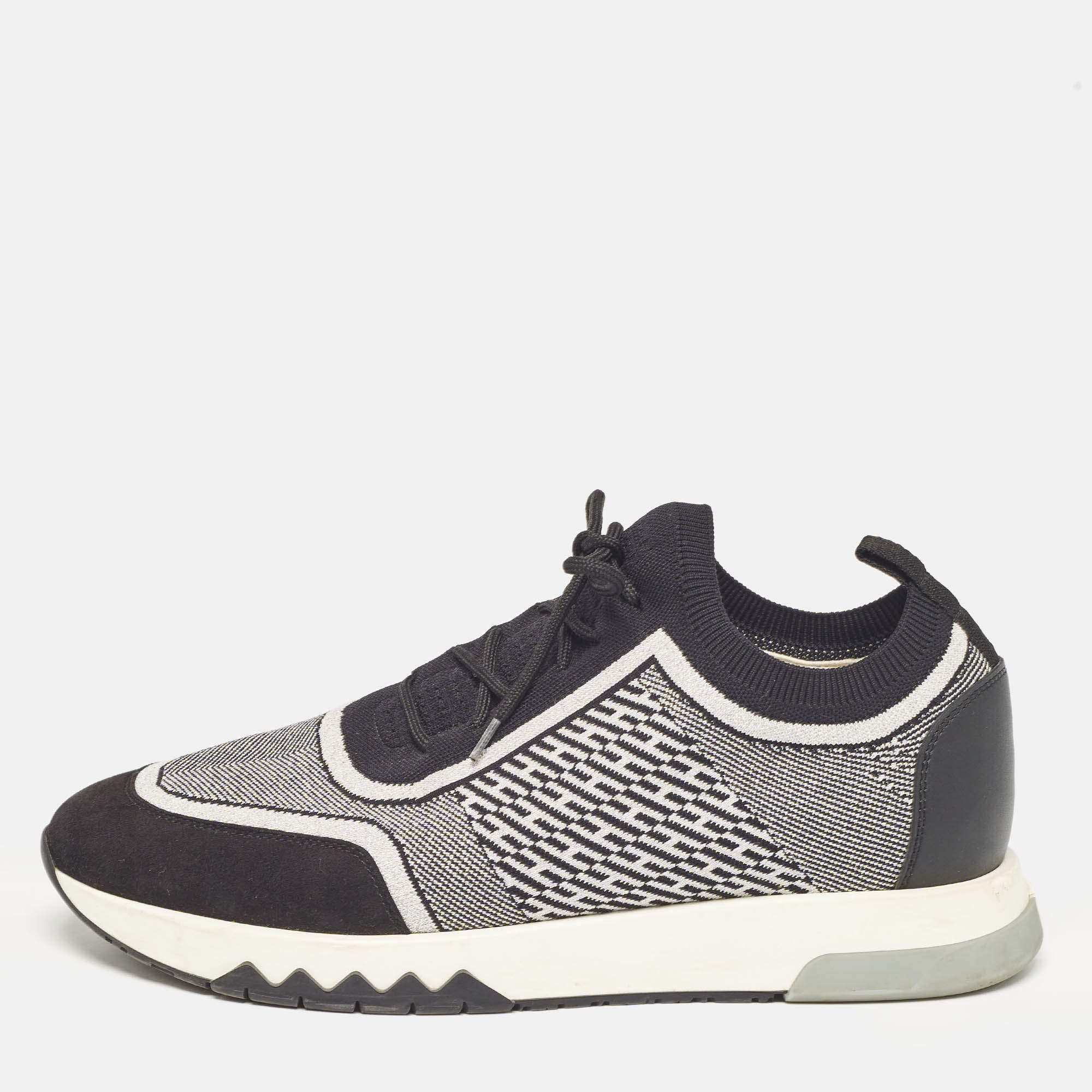 Hermes Black/Silver Knit Fabric Addict Sneakers Size 40