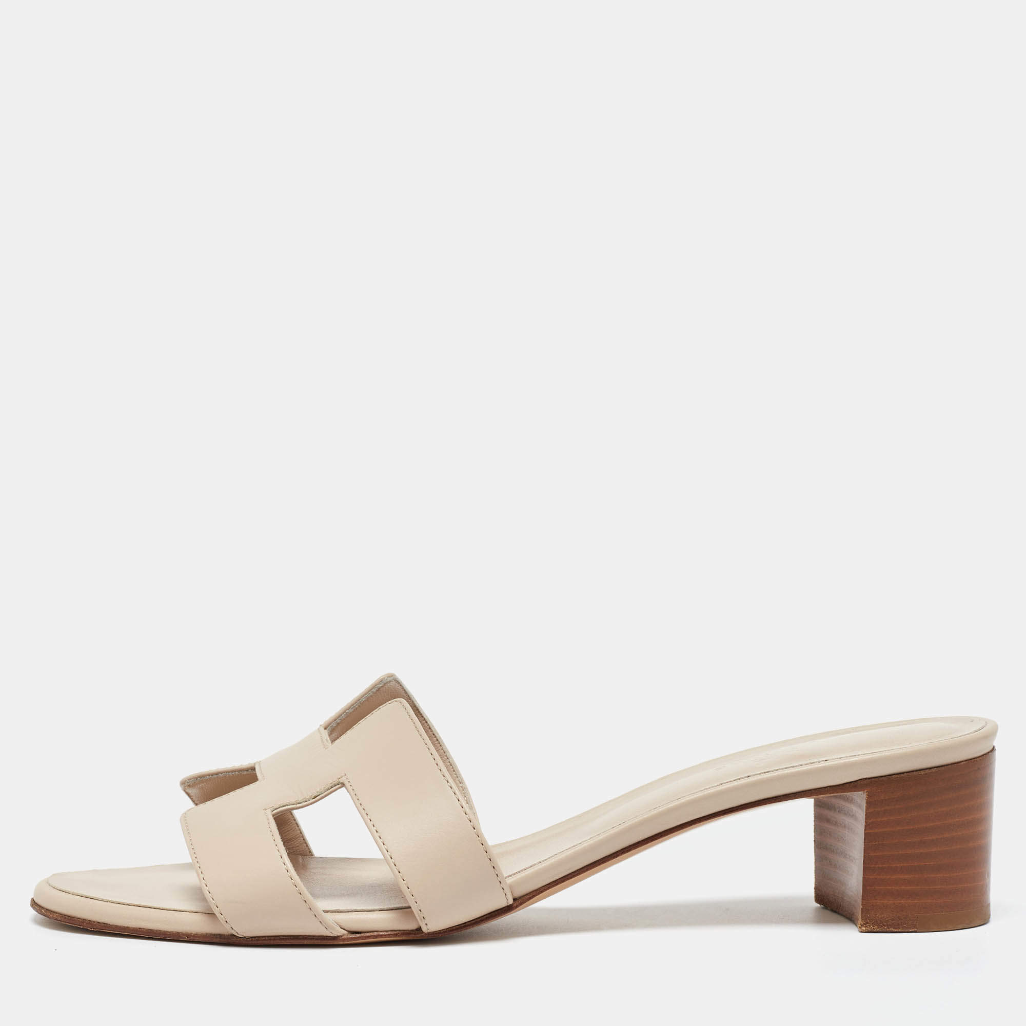 Hermes Cream Leather Oasis Slide Sandals Size 41.5