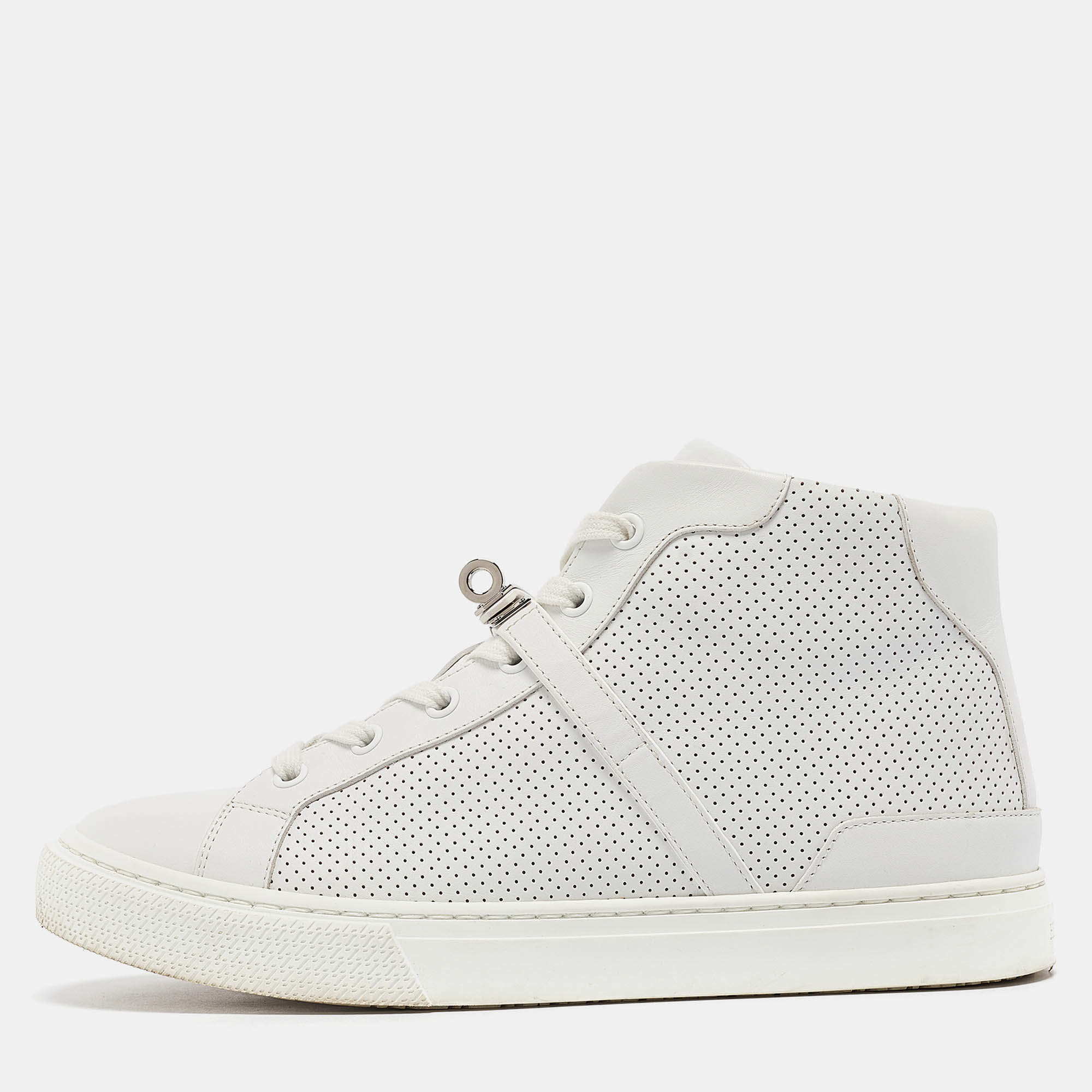 Pre Owned Hermes White Leather Daydream High Top Sneakers Size 38.5