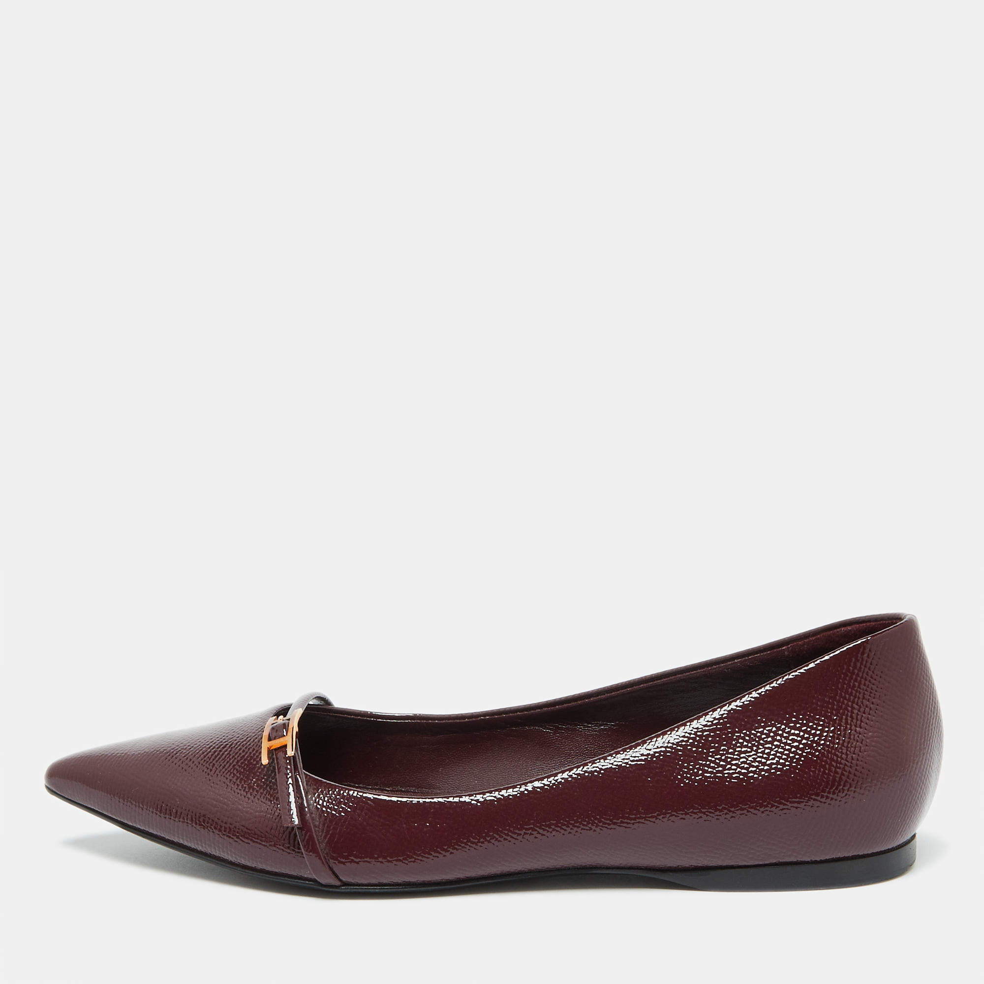 Hermes Burgundy Patent Leather Laura Ballet Flats Size 38
