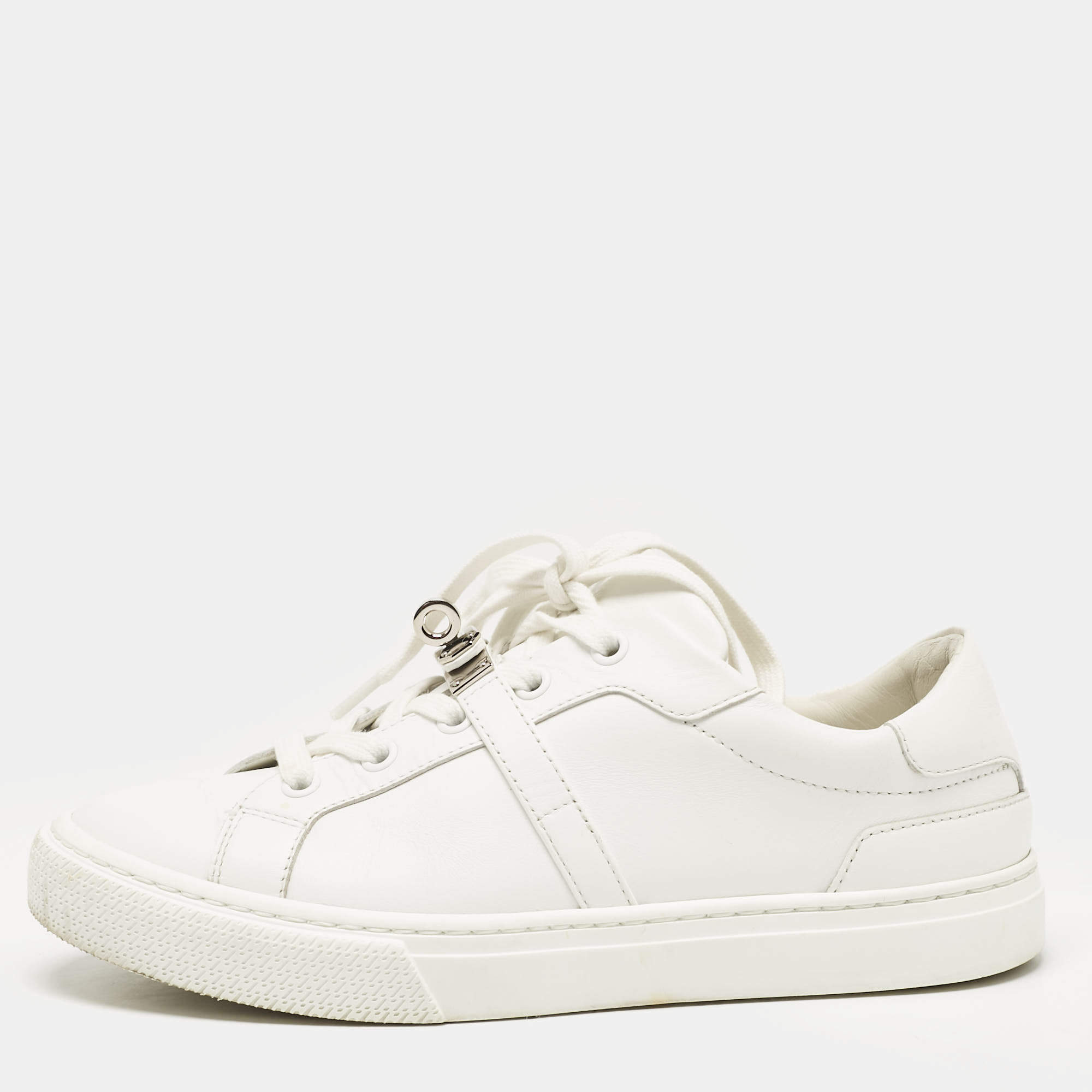 Pre Owned Hermes White Leather Day Sneakers Size 36