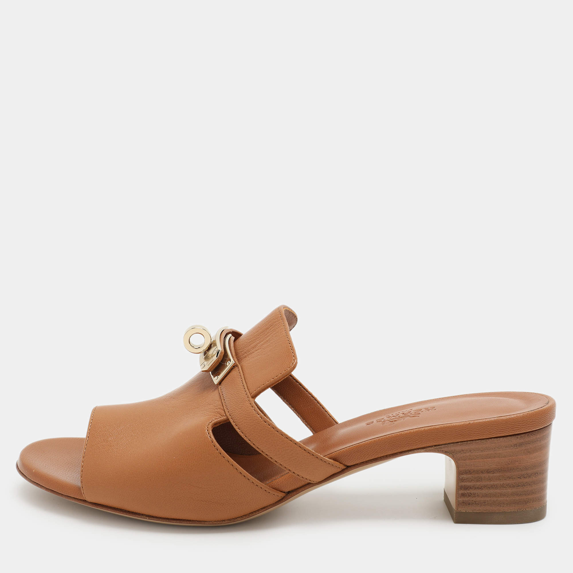 Hermes Tan Leather Candy Slide Sandals Size 36.5