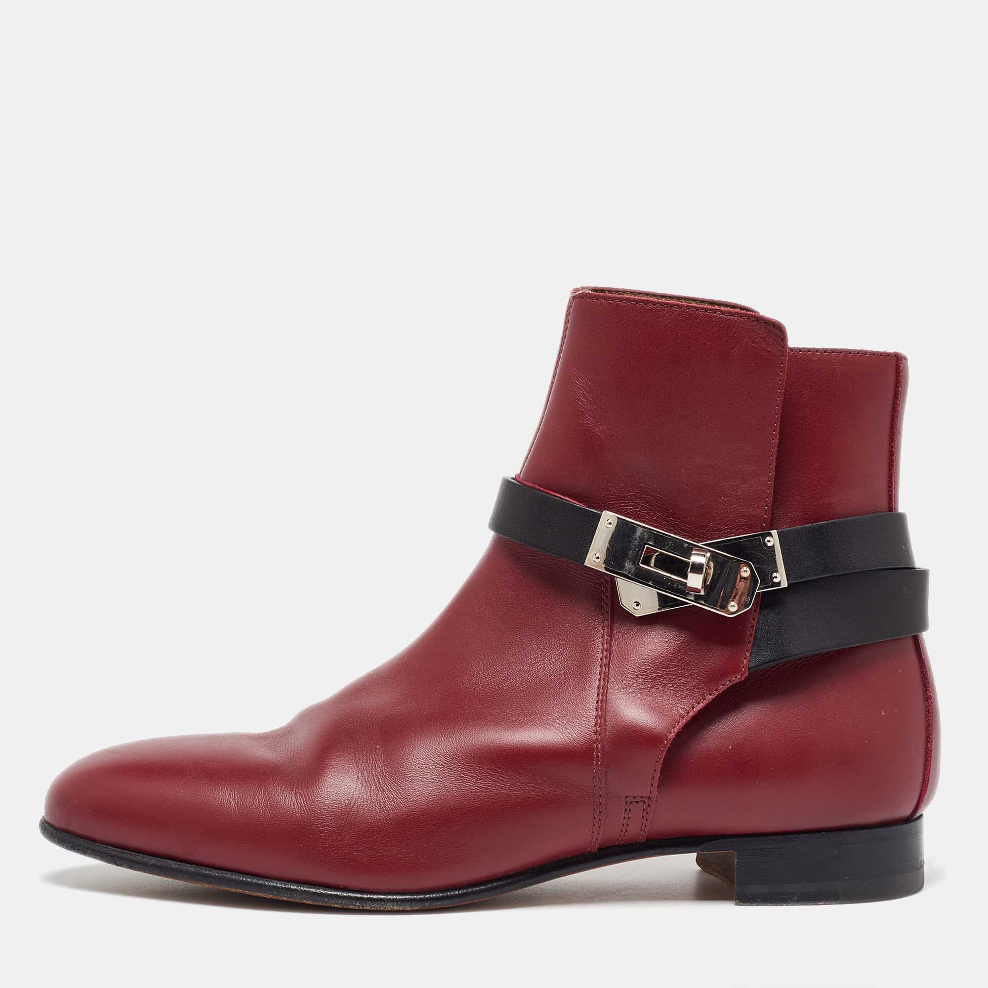 Hermes Burgundy/Black Leather Neo Ankle Length Boots Size 37