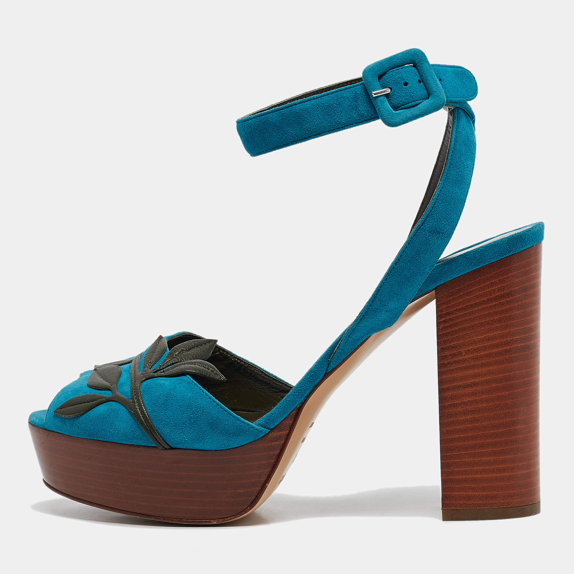 Pre Owned Hermes Blue Suede Ankle Strap Sandals Size 40