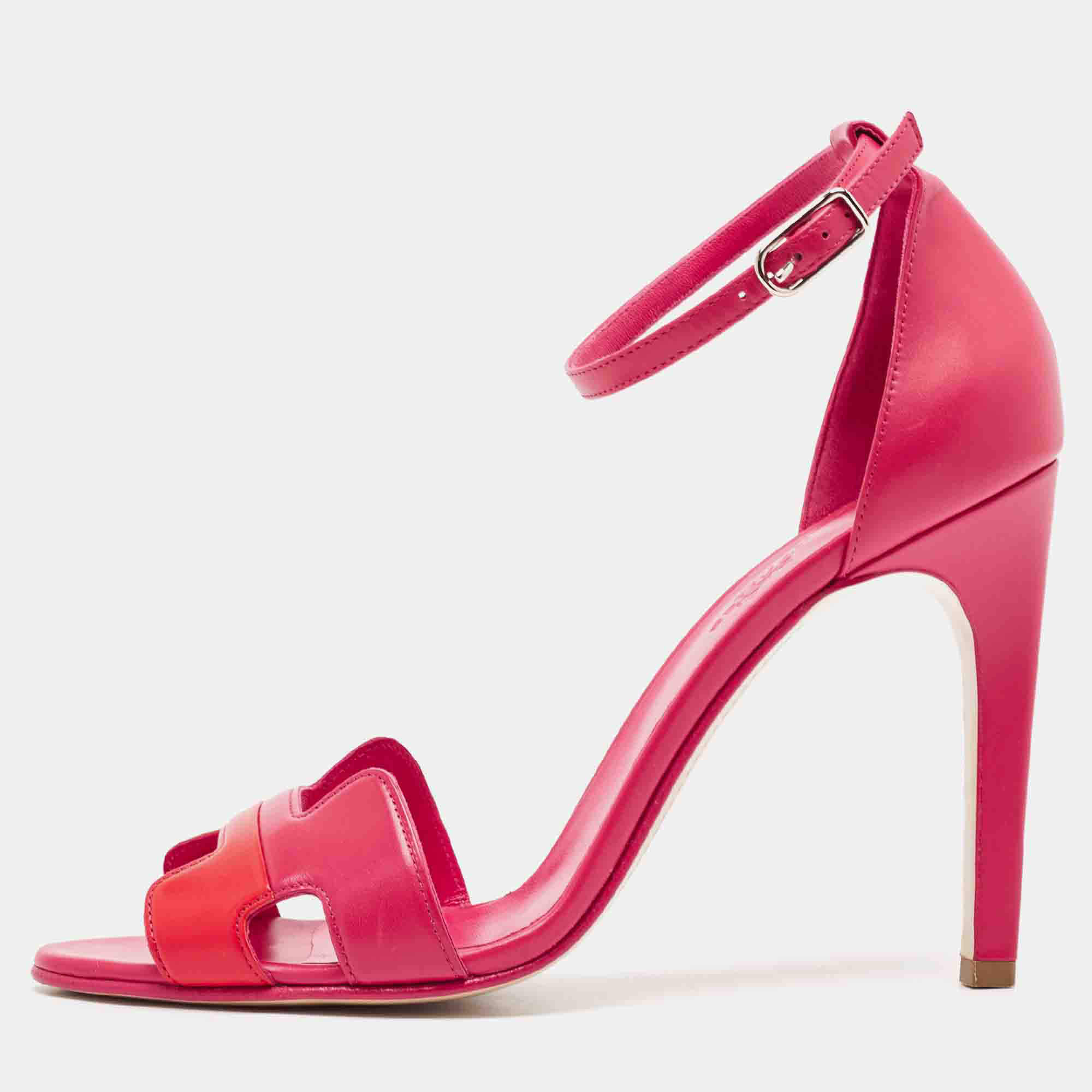 Hermes Pink/Red Leather Premiere Sandals Size 40