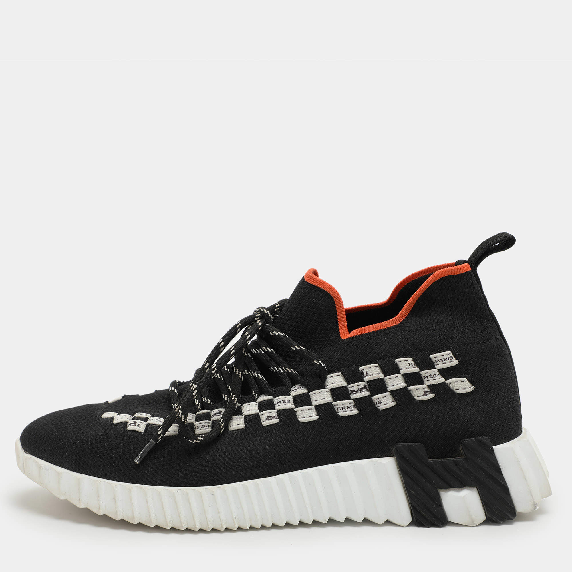 Pre Owned Hermes Black Knit Fabric Flex Low Top Sneakers Size 37
