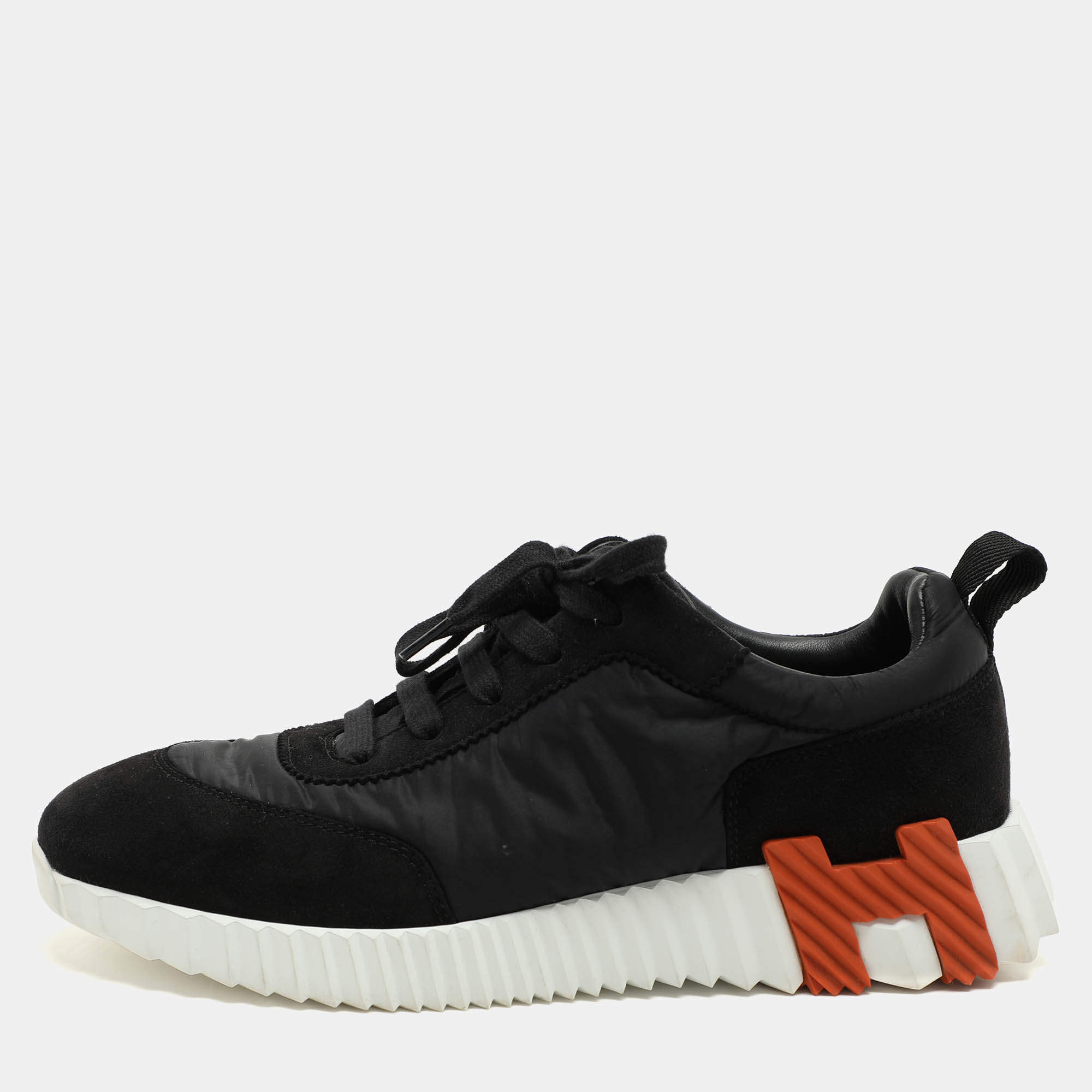 Hermes Black Neoprene and Suede Bouncing Low Top Sneakers Size 37