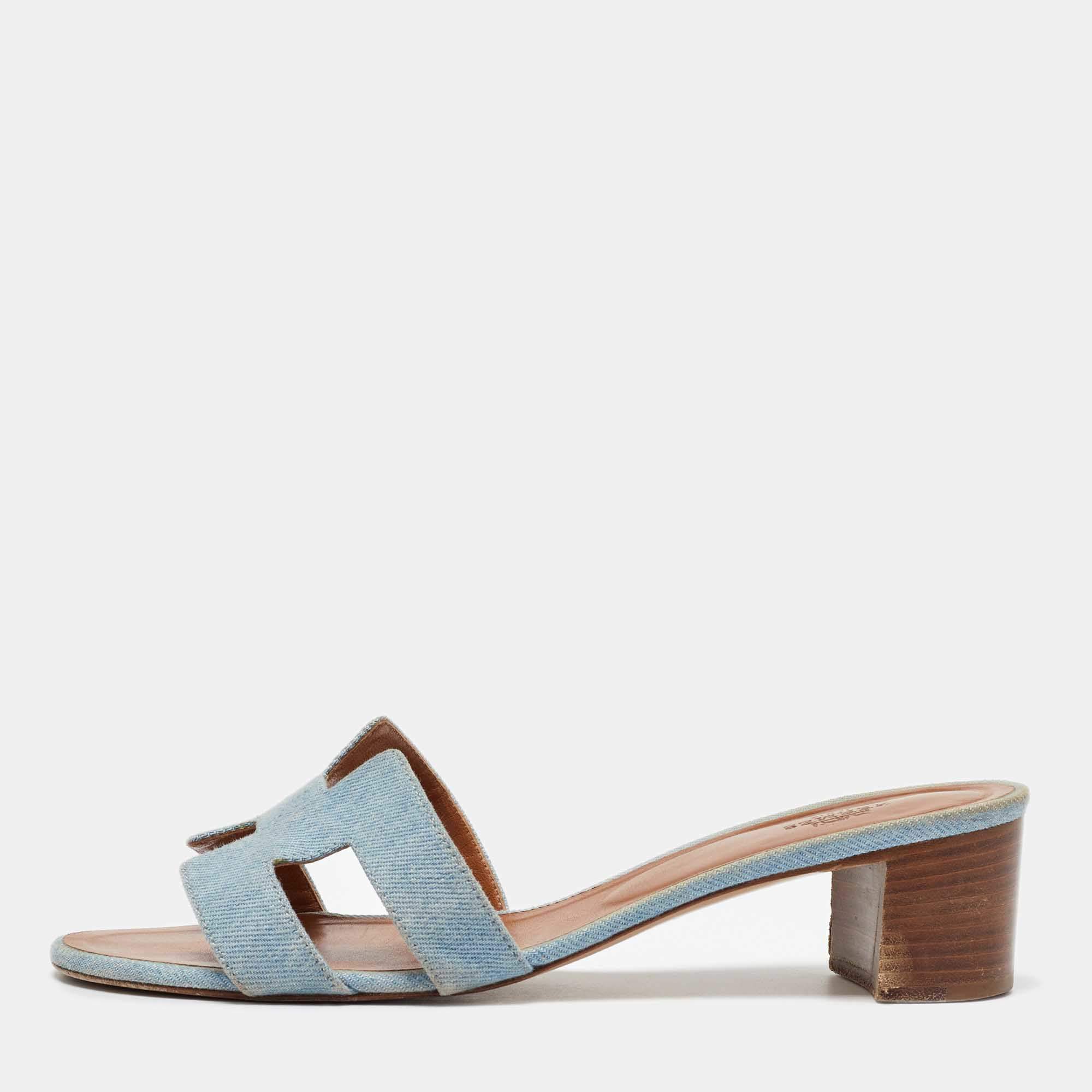 Hermes Blue Denim Oasis Slide Sandals Size 40