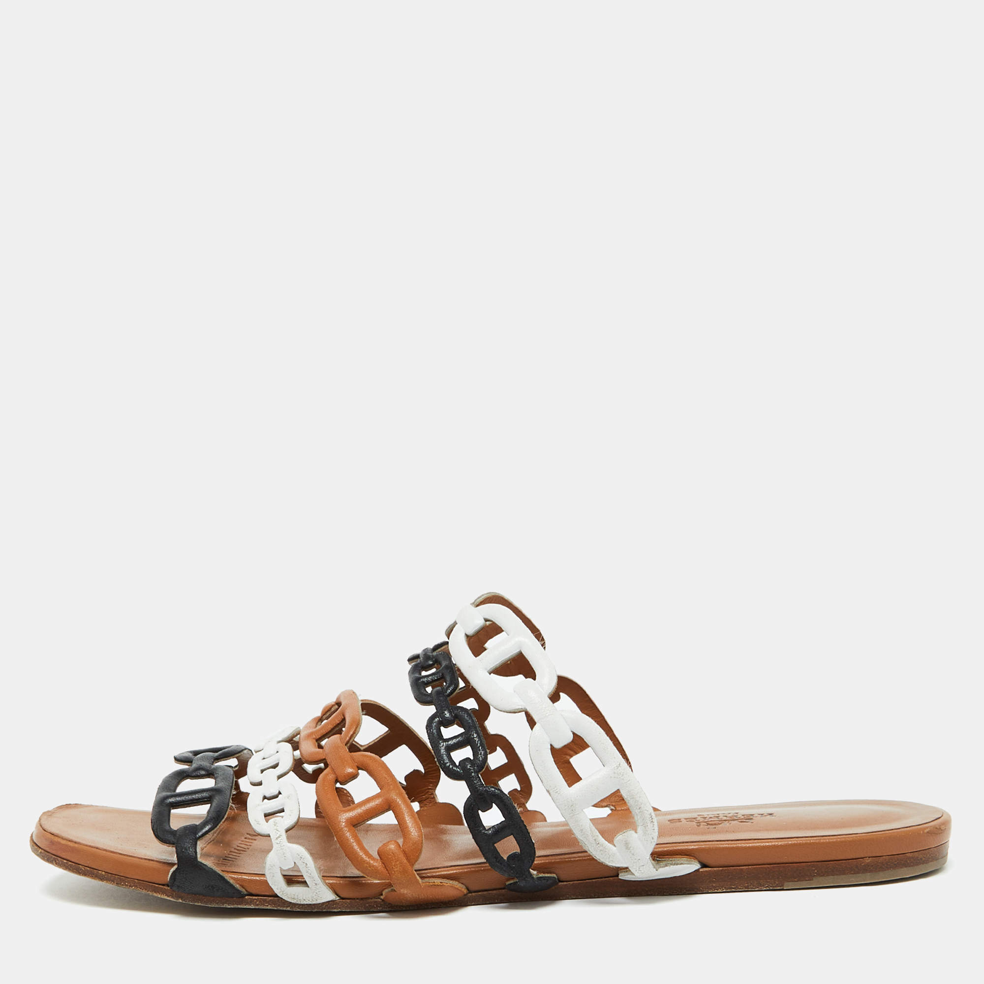 Pre Owned Hermes Multicolor Leather Thalassa Flat Sandals Size 39.5