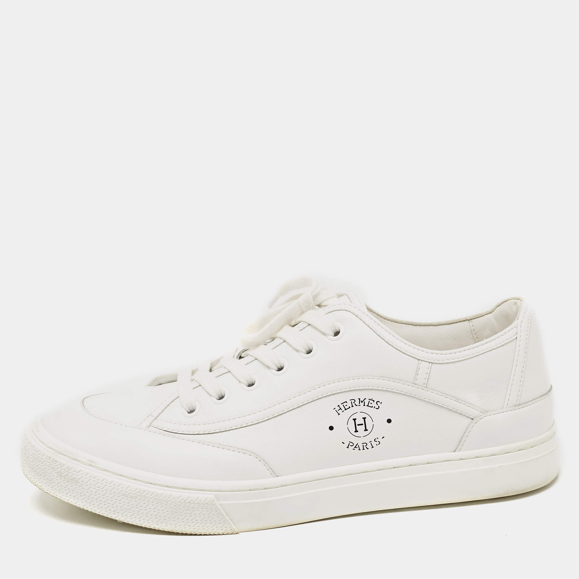 Hermes White Leather Get Low Top Sneakers Size 39