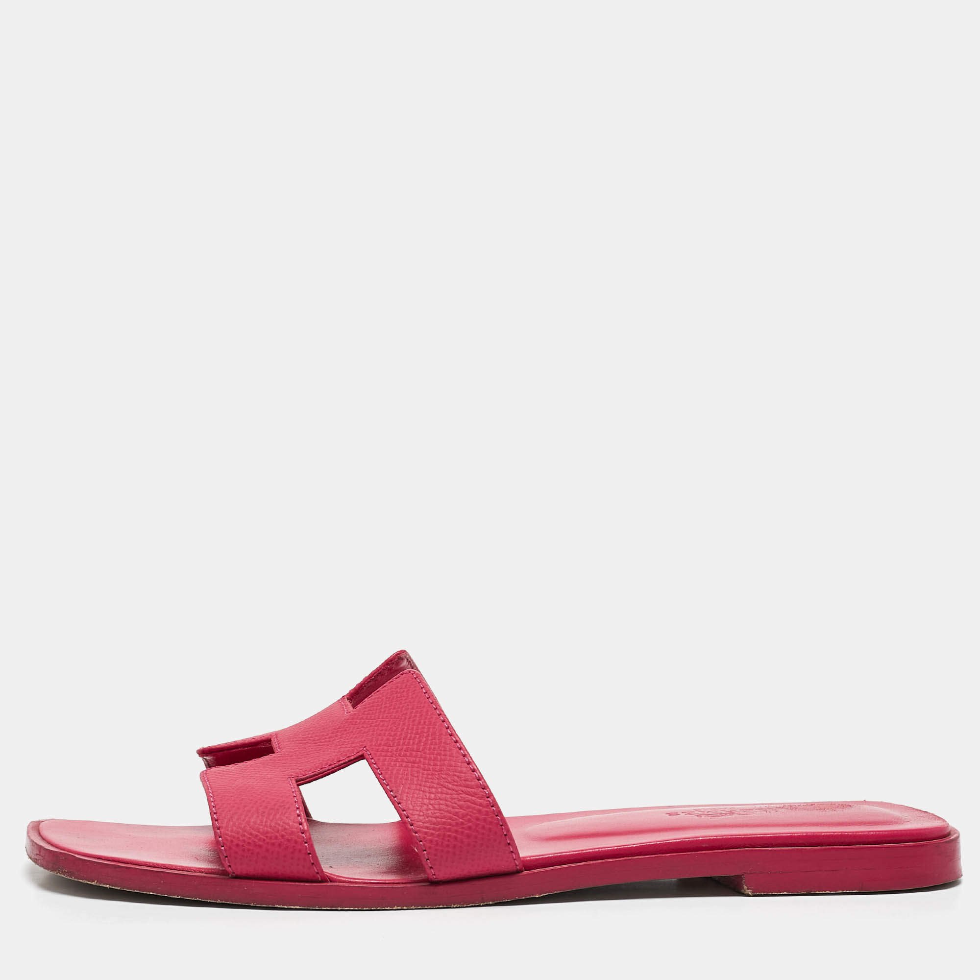 مملوكة مسبقًا Hermès Pink Leather Oran Flat Slide Sandals Size 38