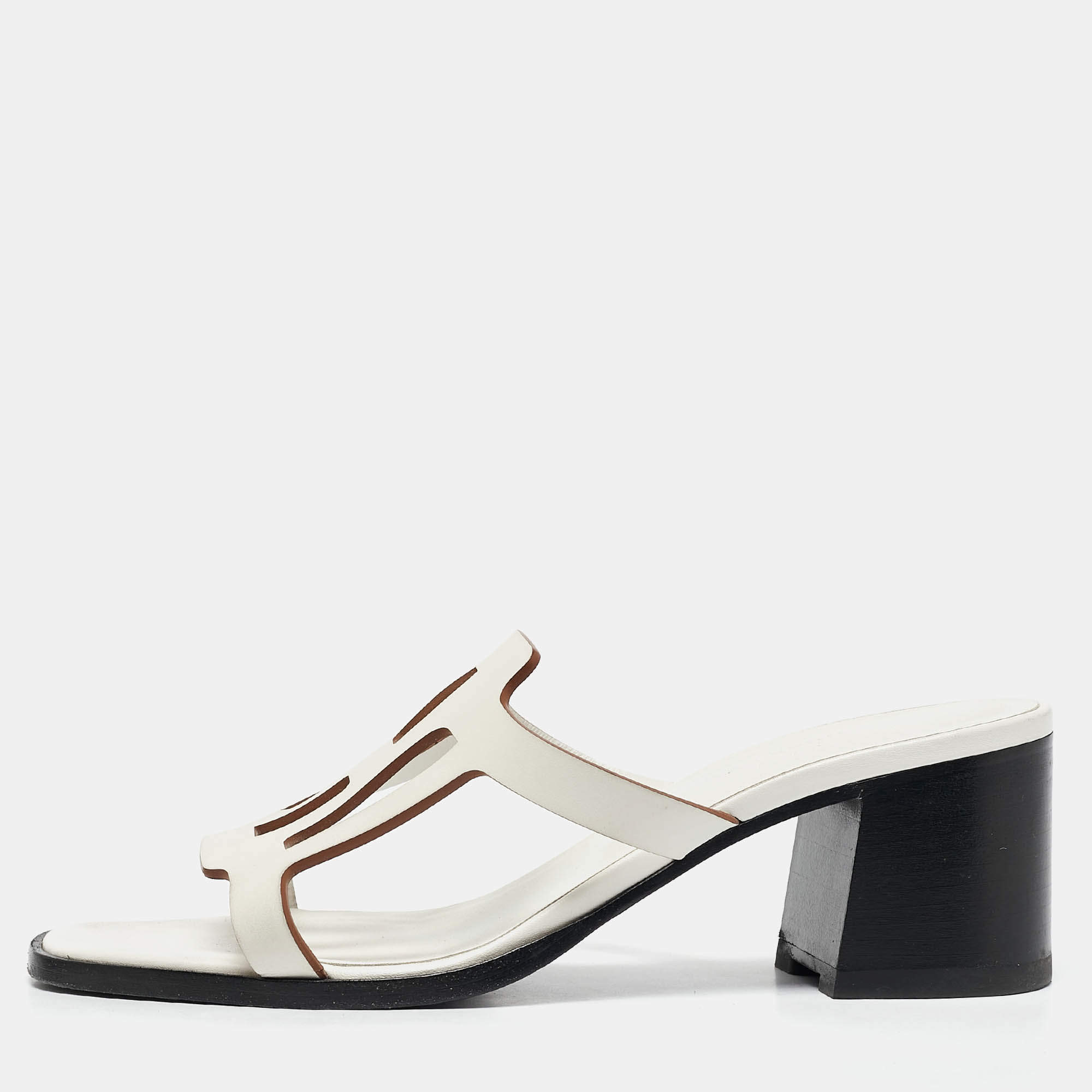 Hermes White Leather Izzy Slide Sandals Size 38.5