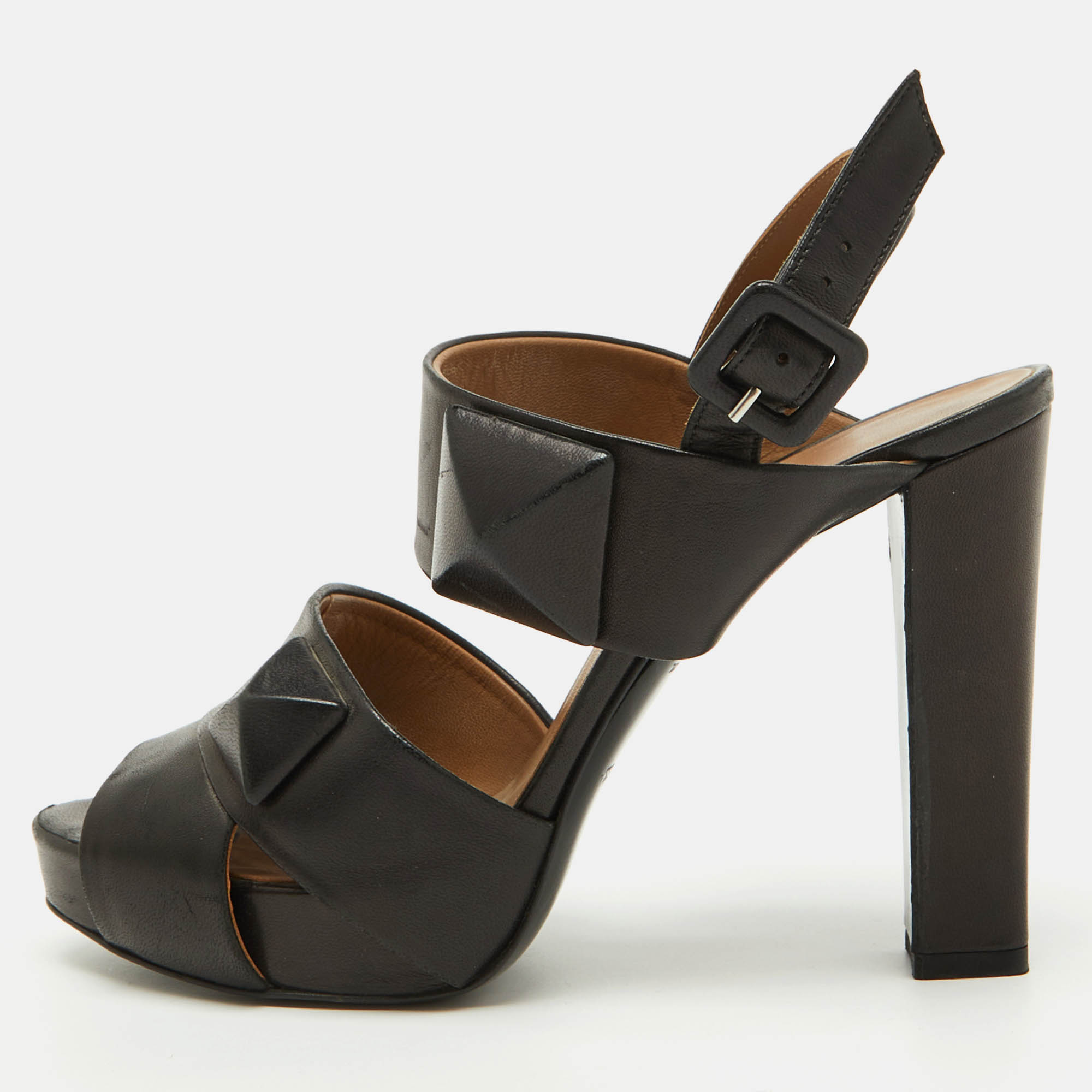 Pre Owned Hermes Black Leather Platform Ankle Strap Sandals Size 37