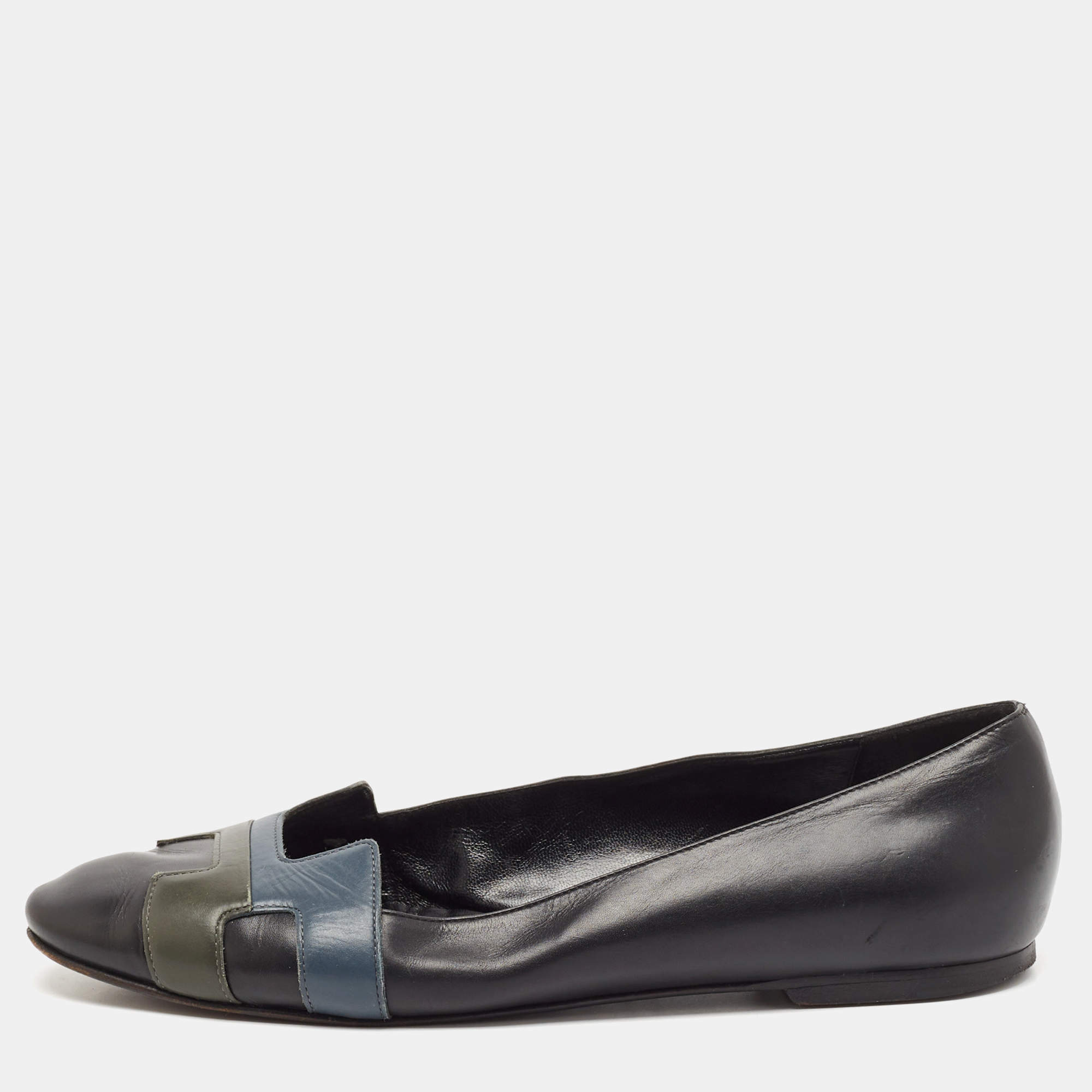 Pre Owned Hermes Tricolor Leather Nice Ballet Flats Size 39
