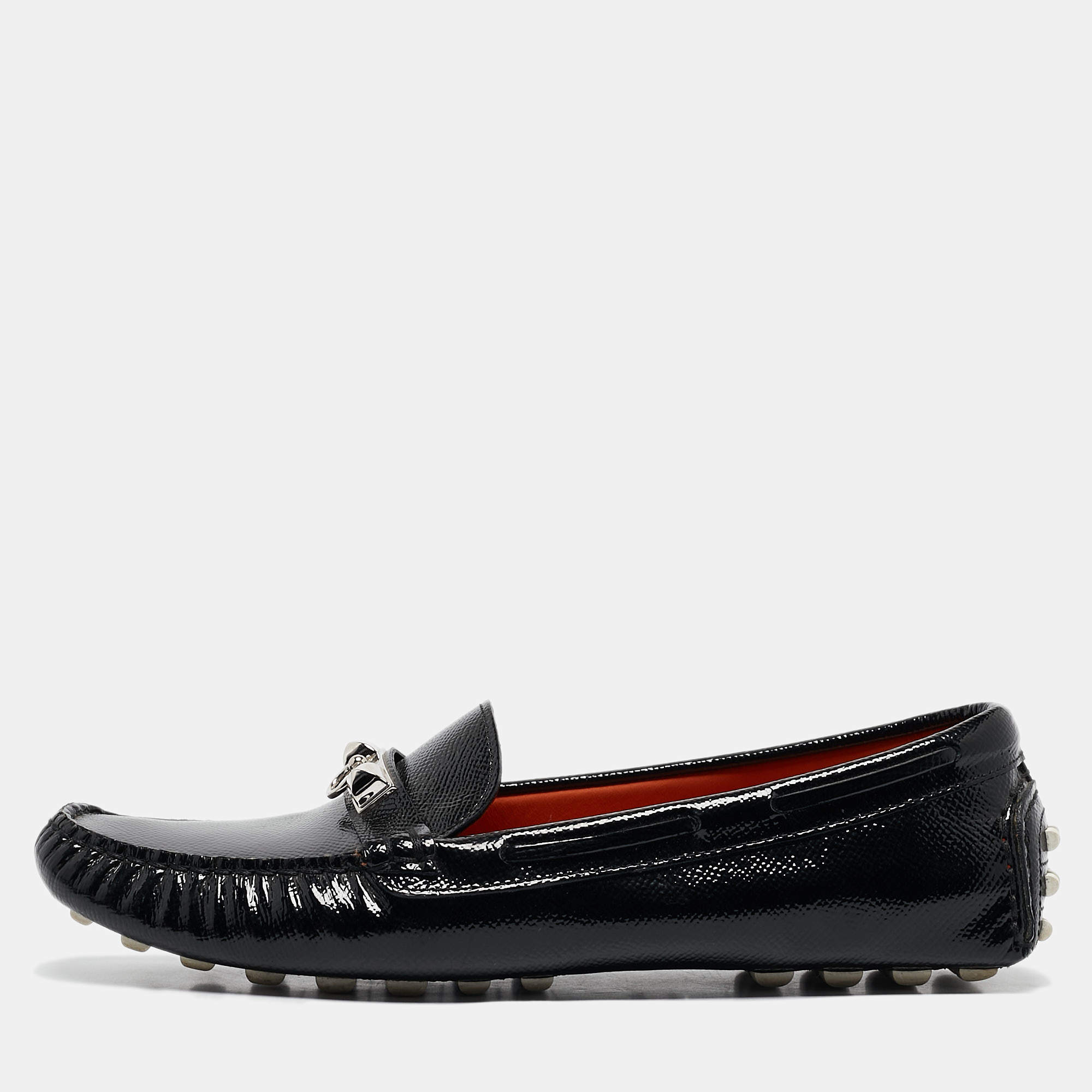 Pre Owned Hermes Black Patent Leather Irving Loafers Size 38