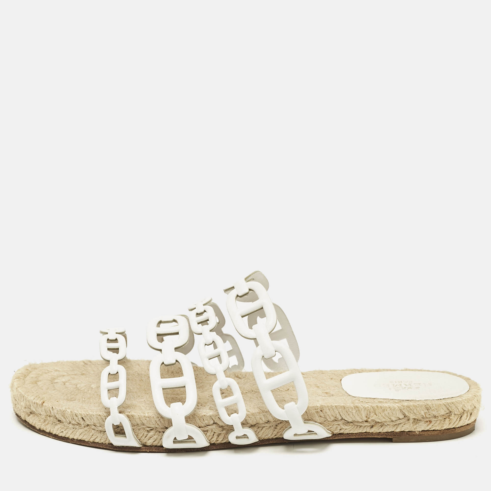 Hermes White Leather Ancone Espadrille Flats Size 36