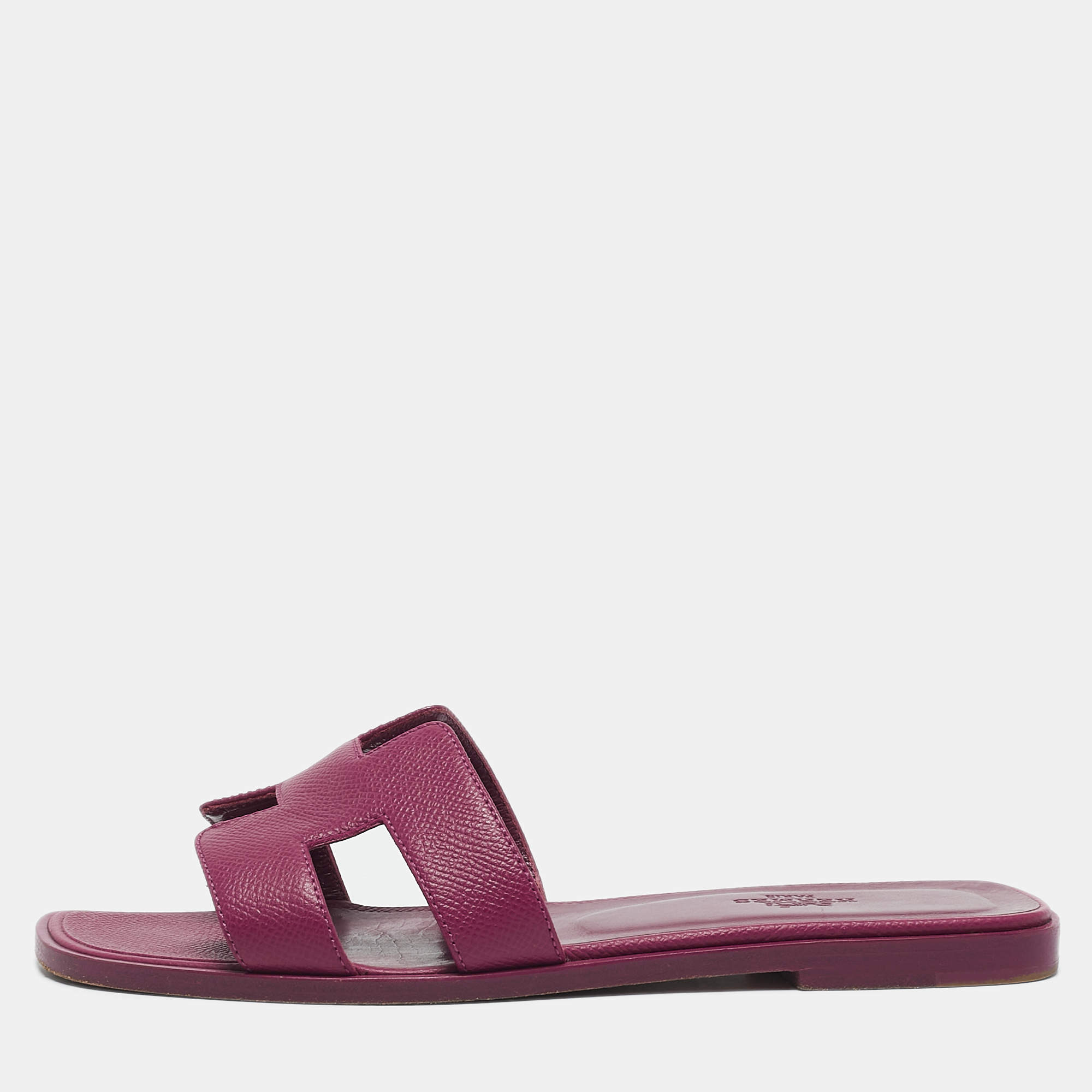 Pre Owned Hermès Purple Leather Oran Flat Sandals Size 37