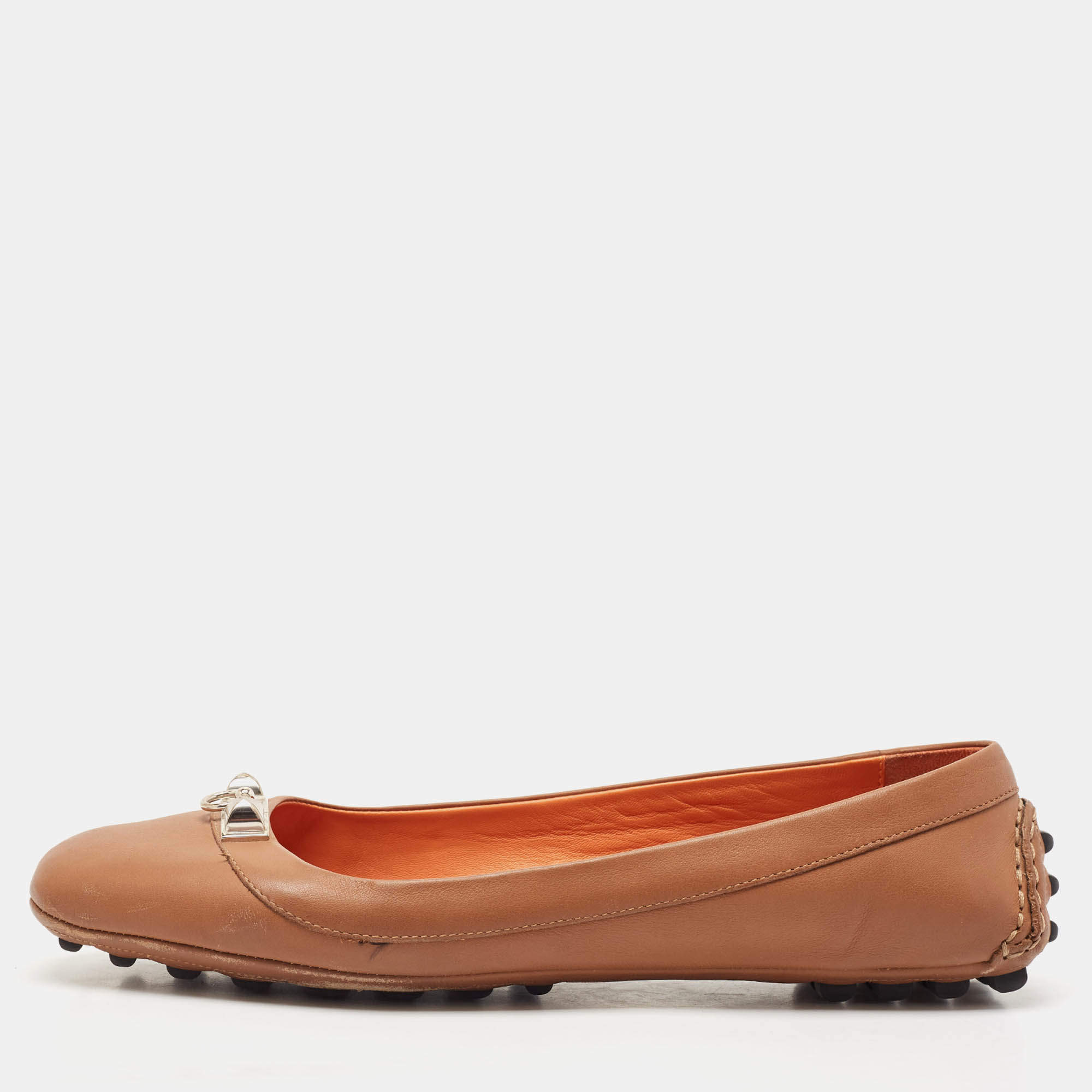 Hermès Brown Leather Liberty Ballet Flats Size 38