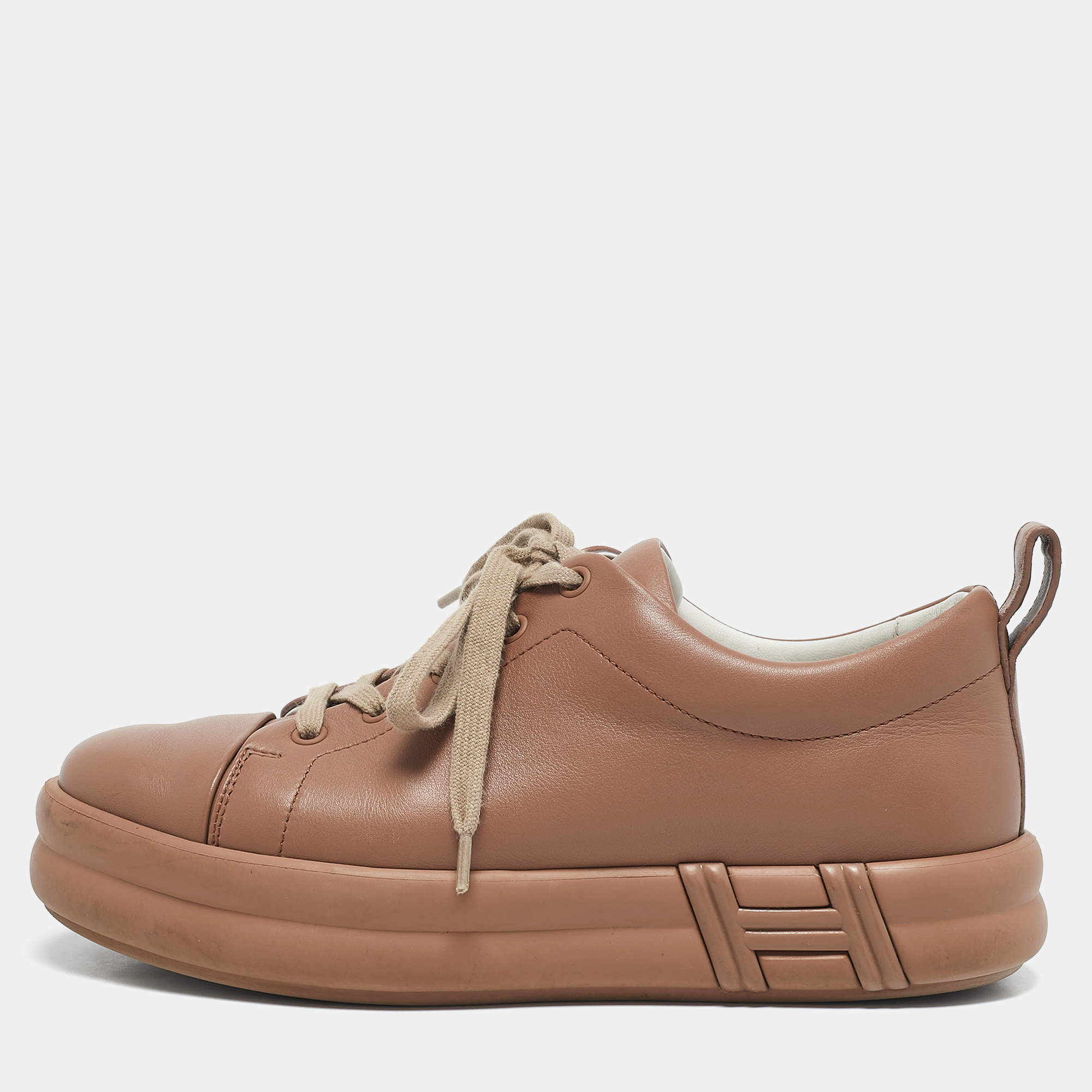 Hermes Dusty Pink Leather Happy Sneakers Size 38