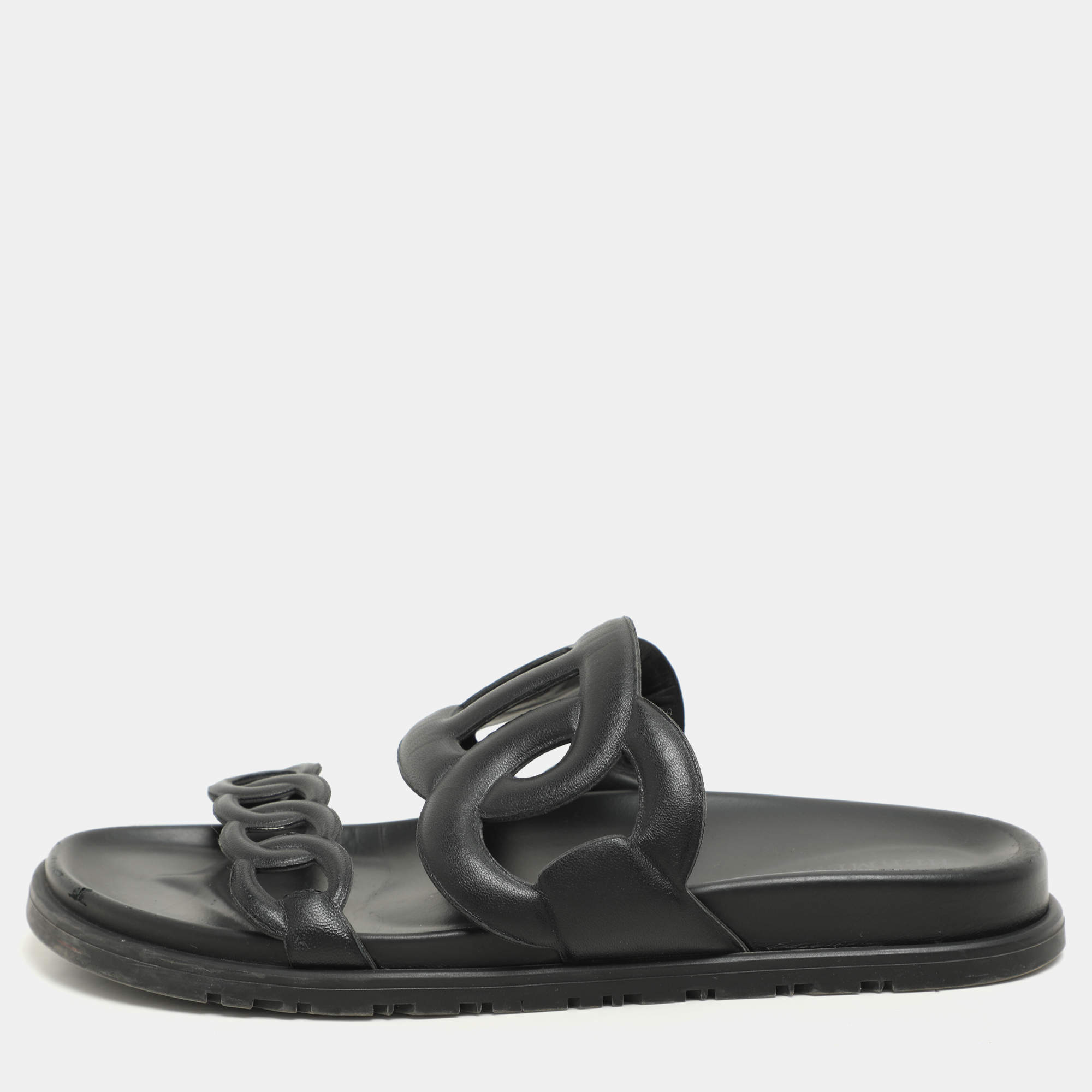 Hermes Black Leather Extra Flats Size 37
