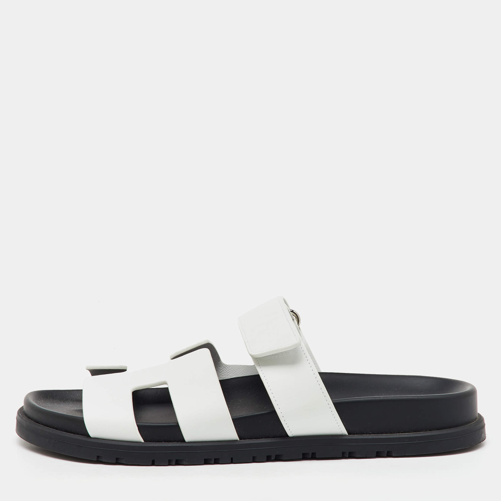 Hermes White Leather Chypre Flat Sandals Size 39