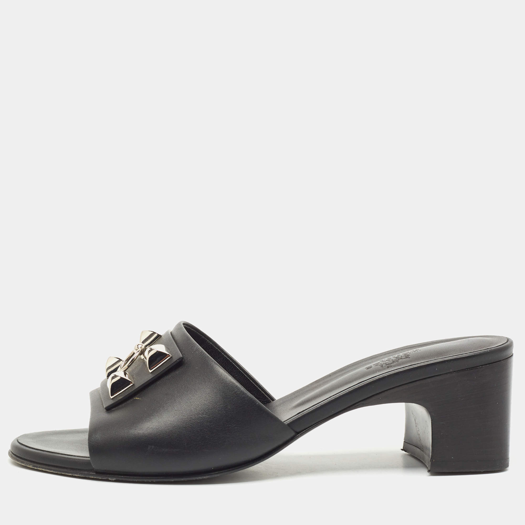 Hermes Black Leather Dreamy Slide Size 40.5