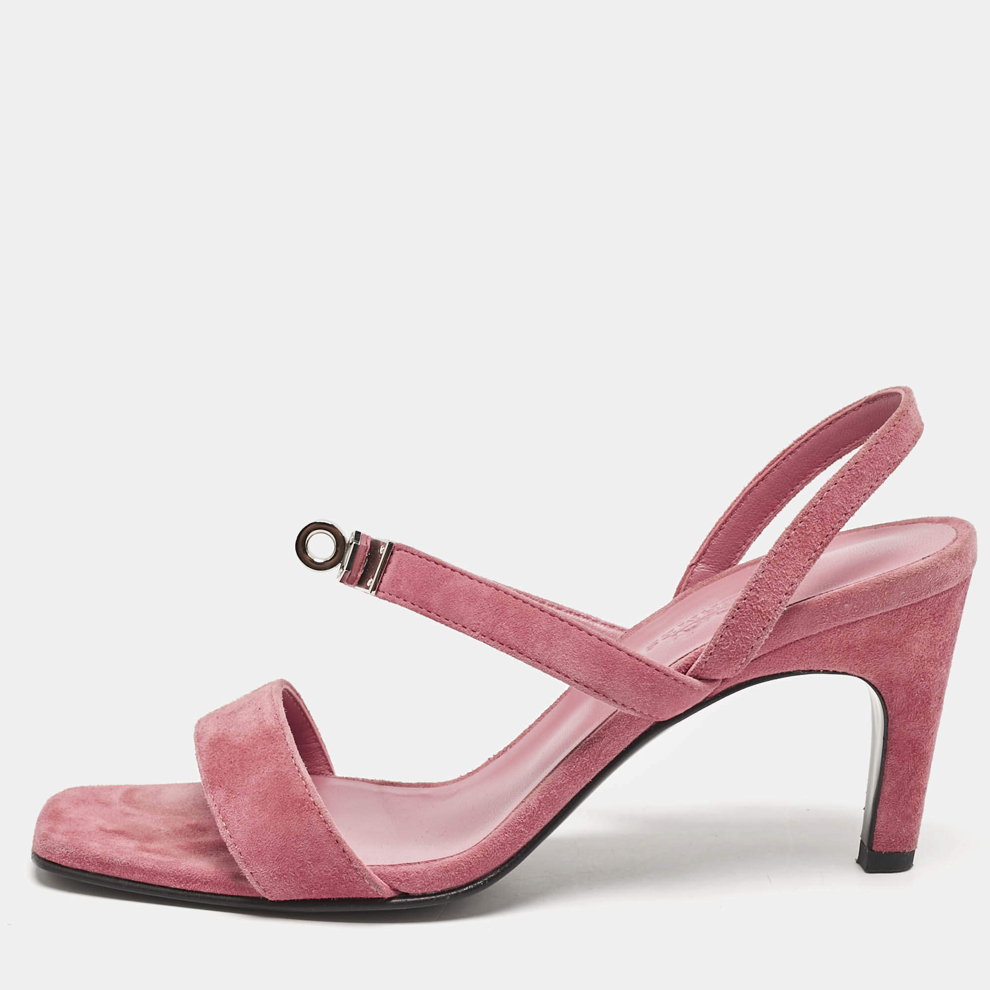 Hermes Pink Suede Glamour Slingback Sandals Size 36