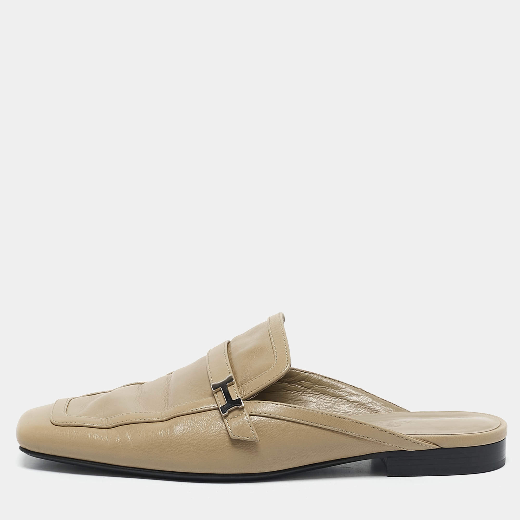 Hermes Beige Leather Groupie Flat Mules Size 37