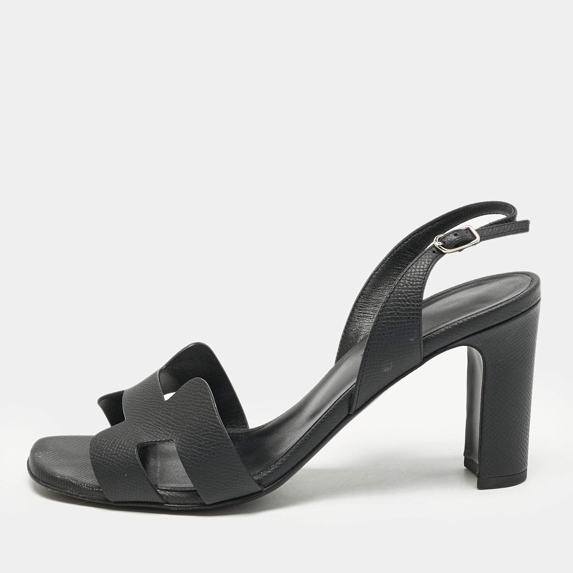 Hermes Black Leather Eternite Slingback Sandals Size 37