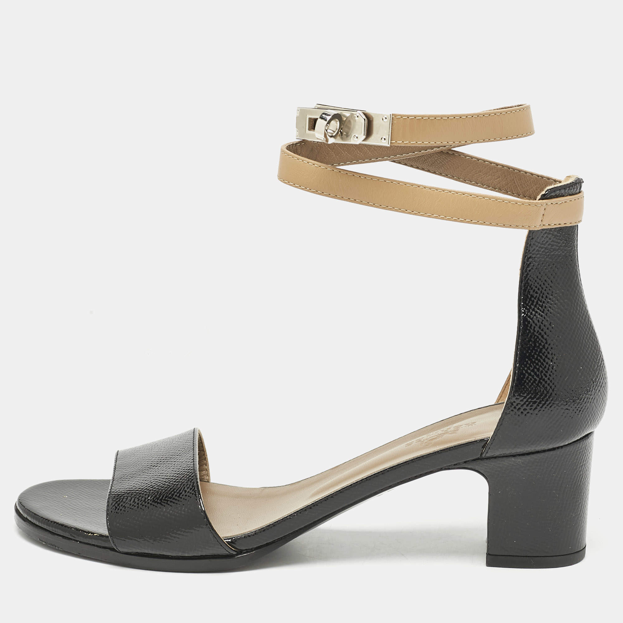 Hermes Black Leather Manege Ankle Strap Sandals Size 38