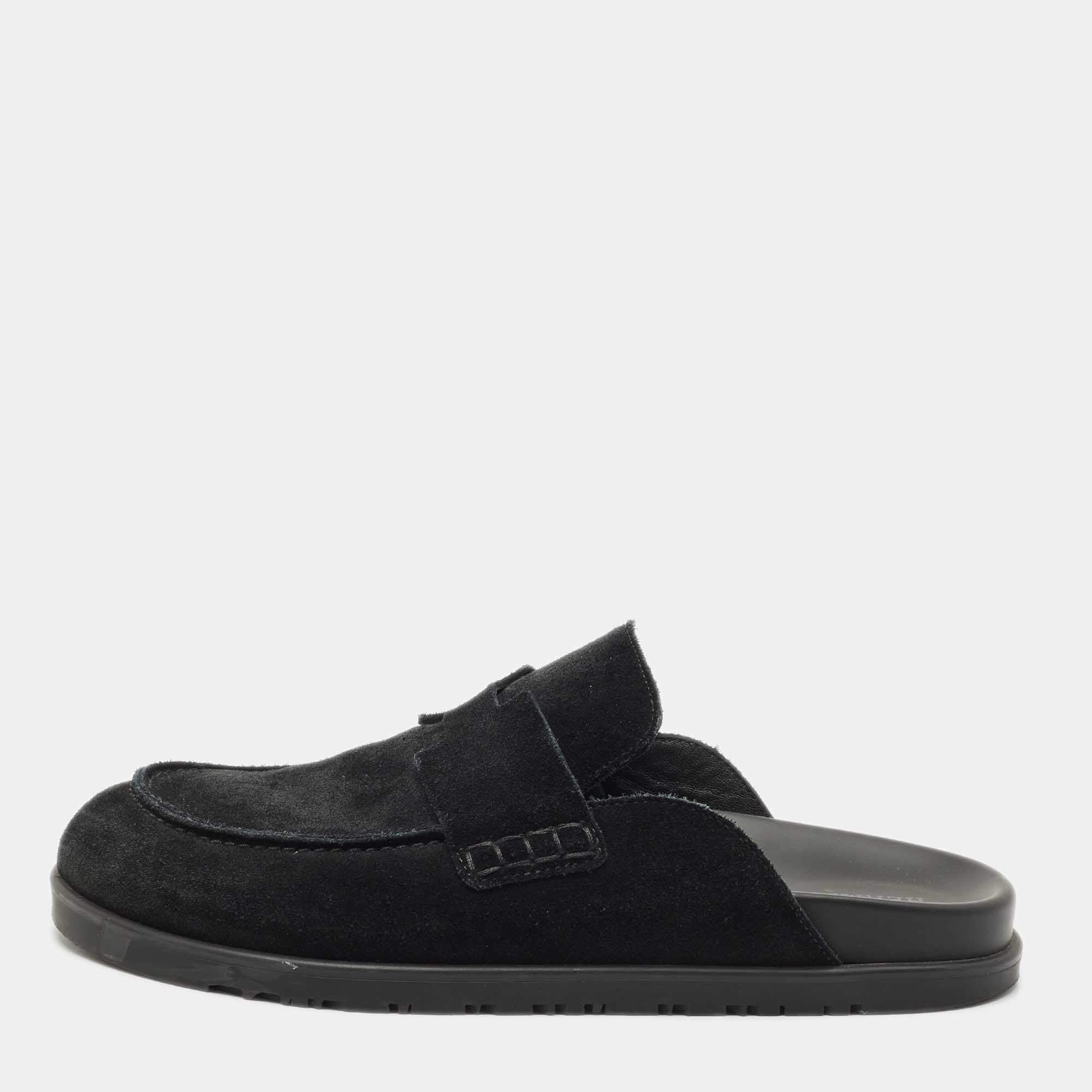 Hermes Dark Green Suede Go Mules Size 39