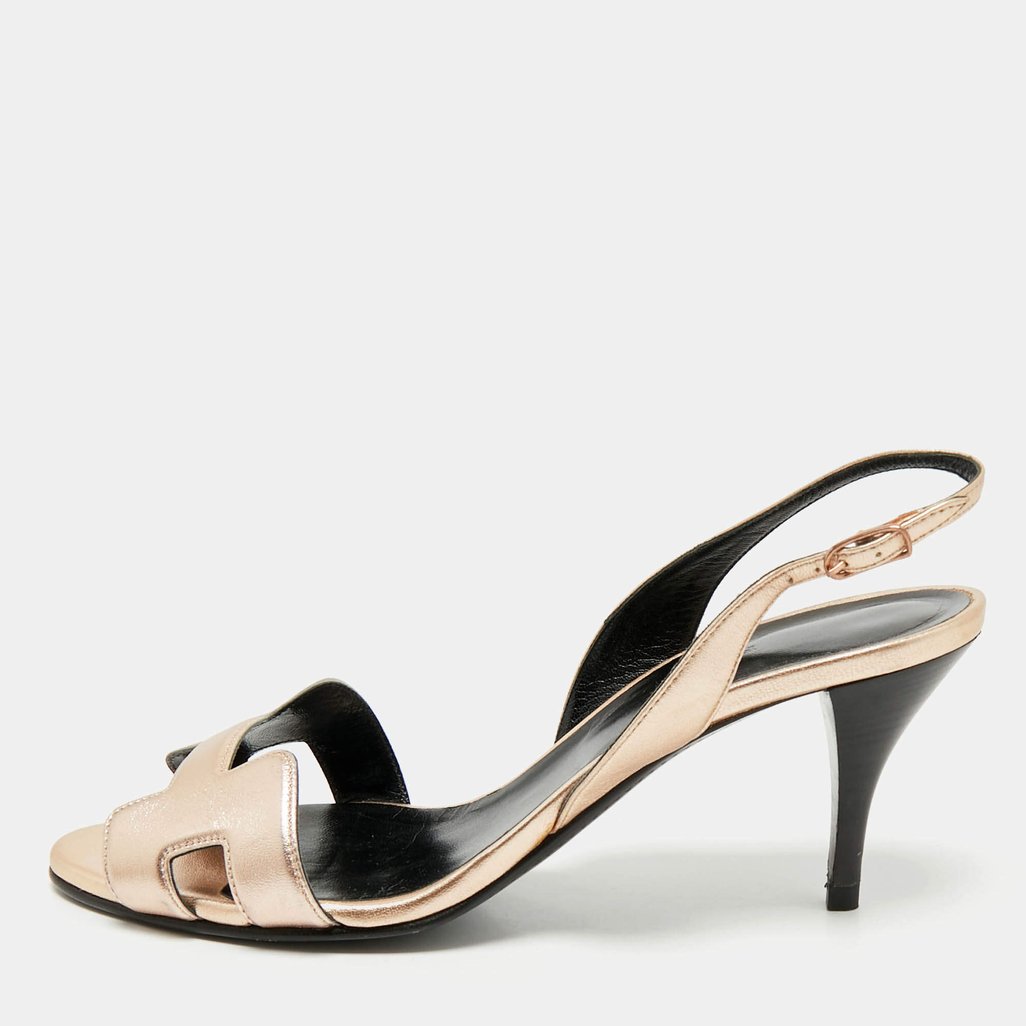 Hermes Gold Leather Night Slingback Sandals Size 39