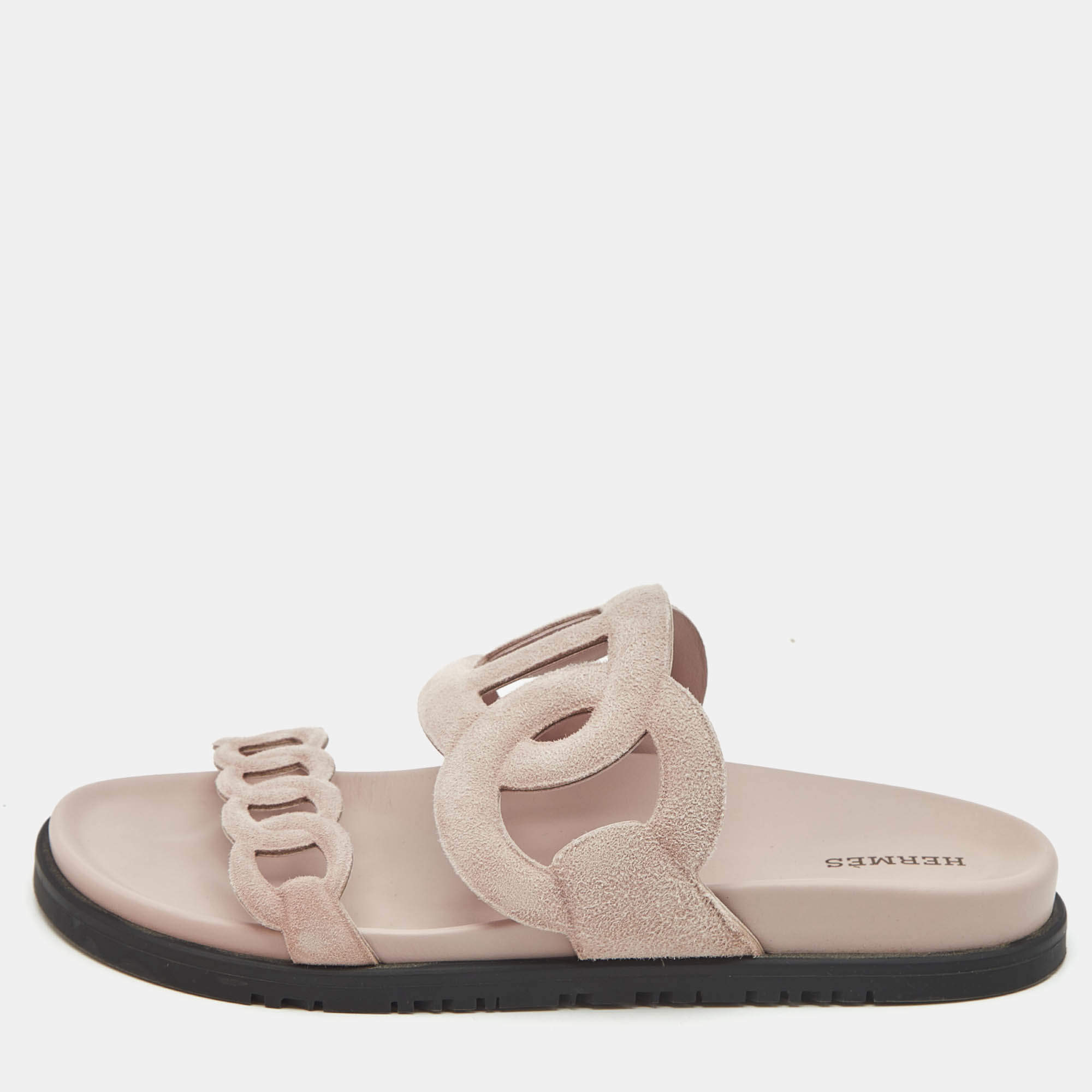 Pre Owned Hermes Pink Suede Extra Sandals Size 38