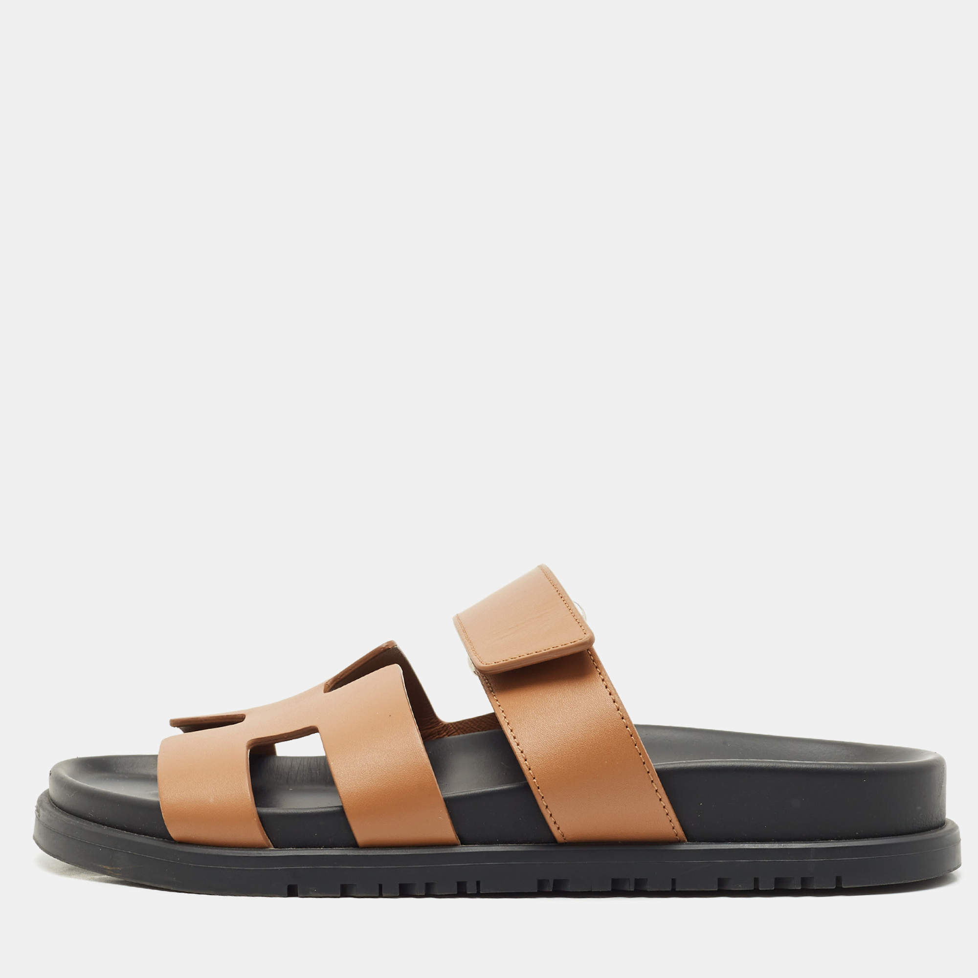 Pre Owned Hermes Brown Leather Chypre Sandals Size 36.5