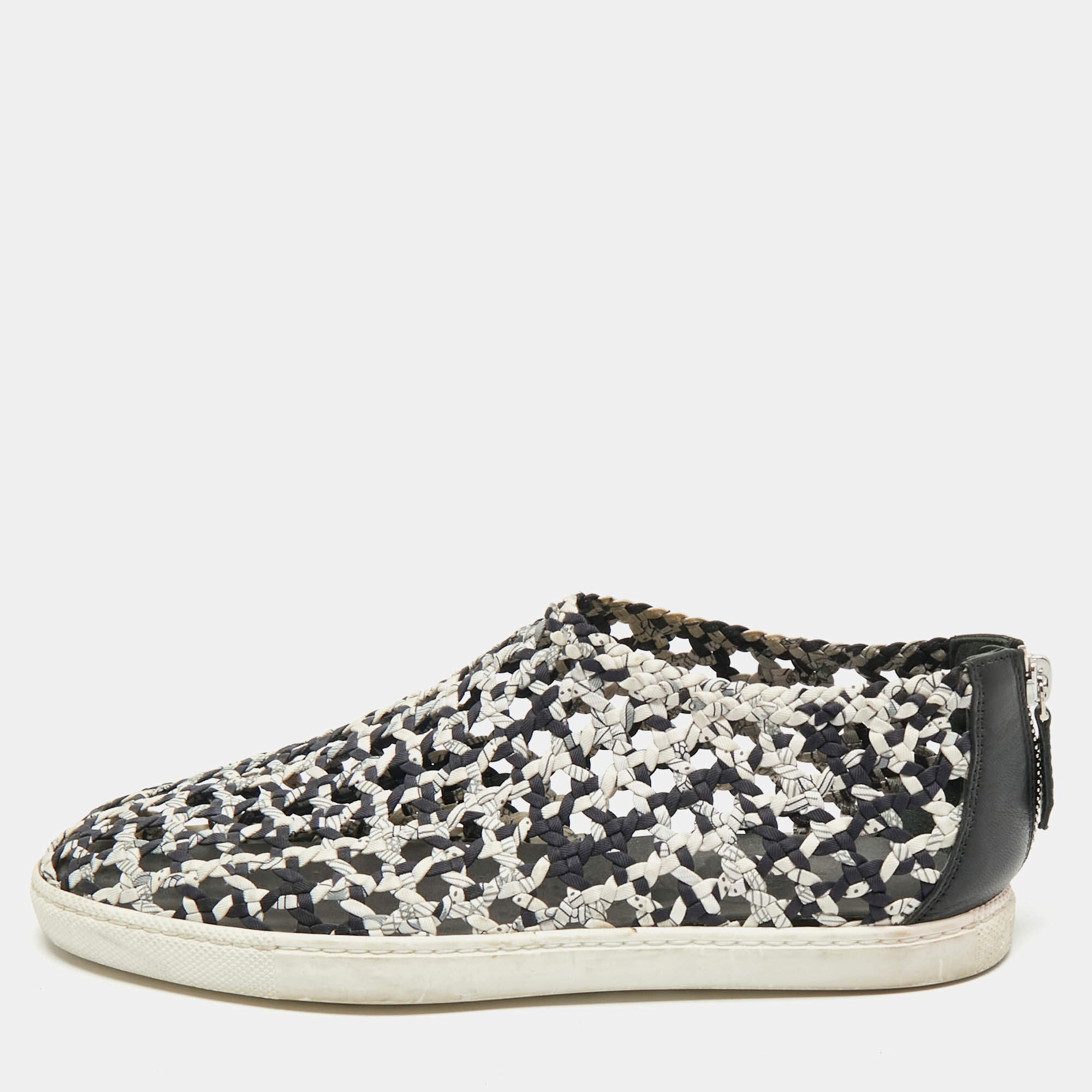 Pre Owned Hermes Multicolor Woven Silk Cavalcadour Oxygene Sneakers Size 39