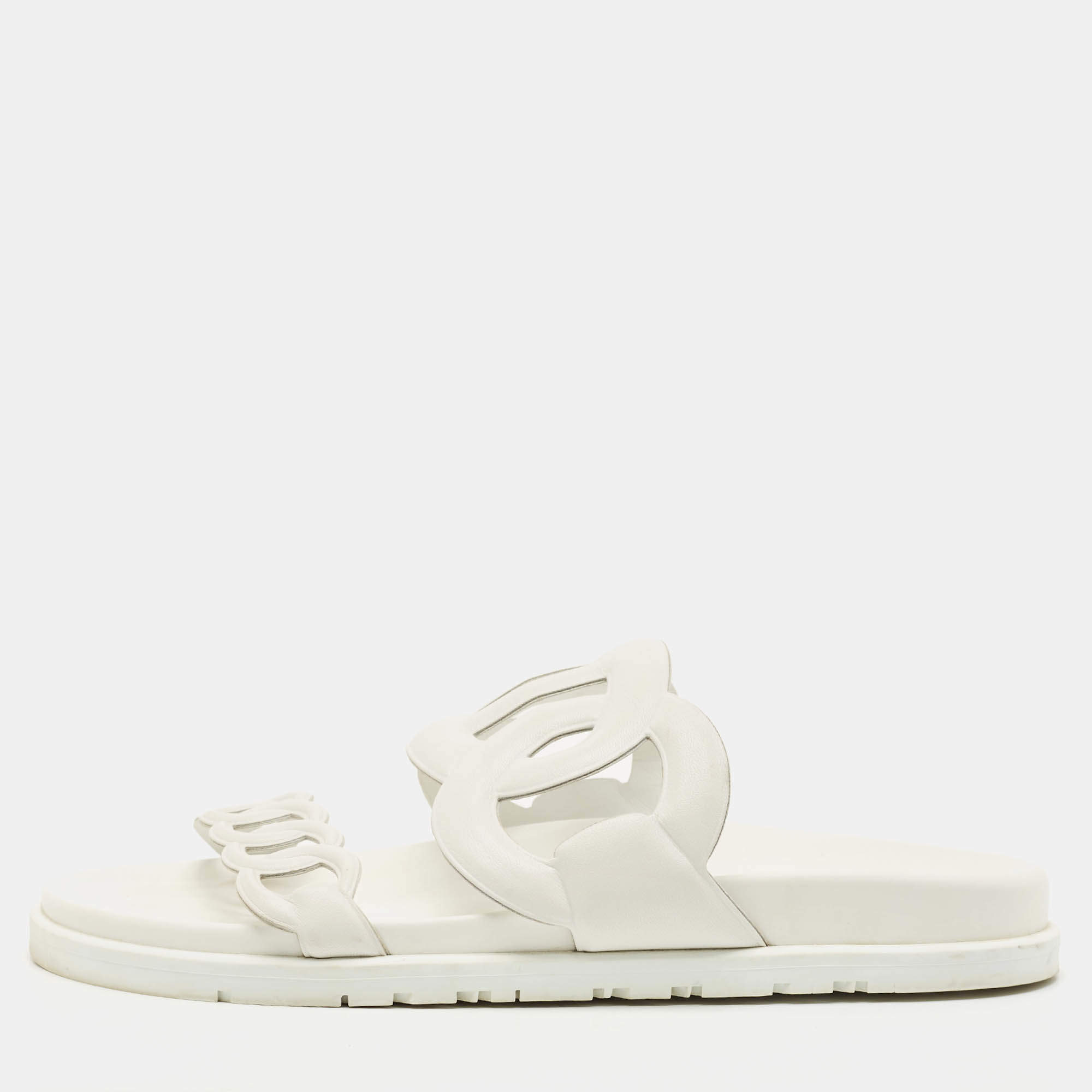 Pre Owned Hermes White Leather Extra Sandals Size 39